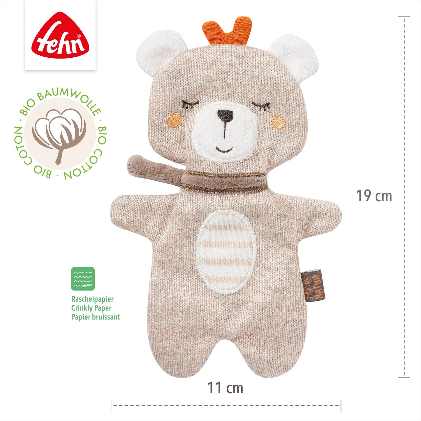 Knistertier "Teddy" von Fehn - Schöne Geschenkidee zur Geburt