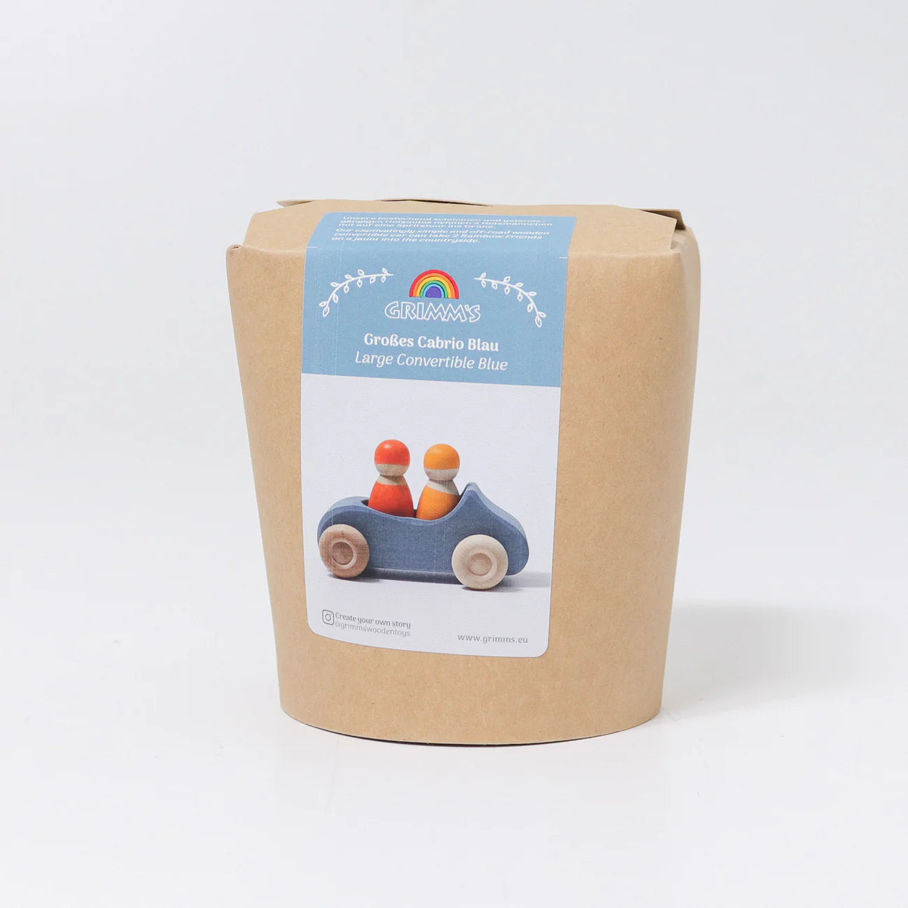 Großes Cabrio (blau) von Grimm´s - Holzauto mit zwei Holzmännchen