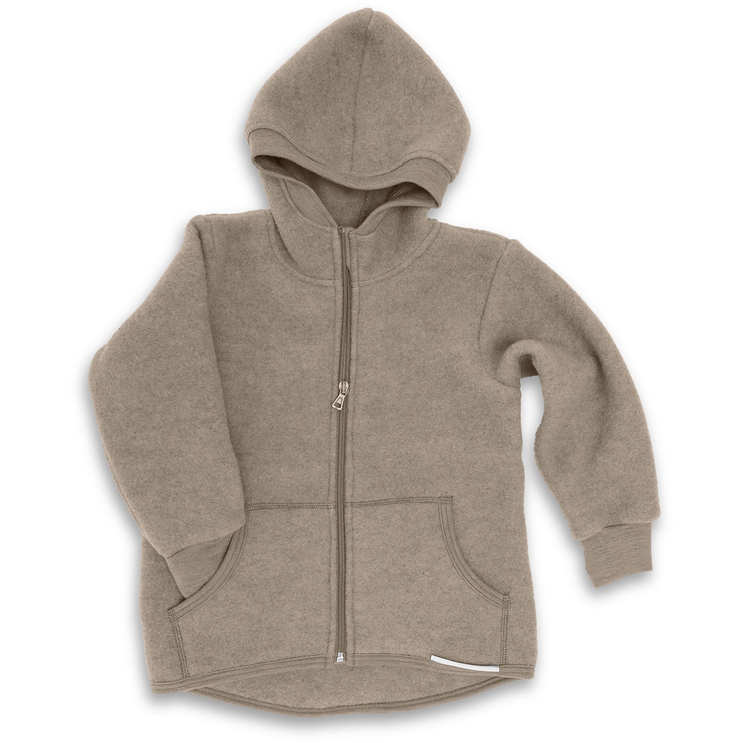 Beige/bruin kinderhoodiejackje "Walnoot" van dikke wollen fleece