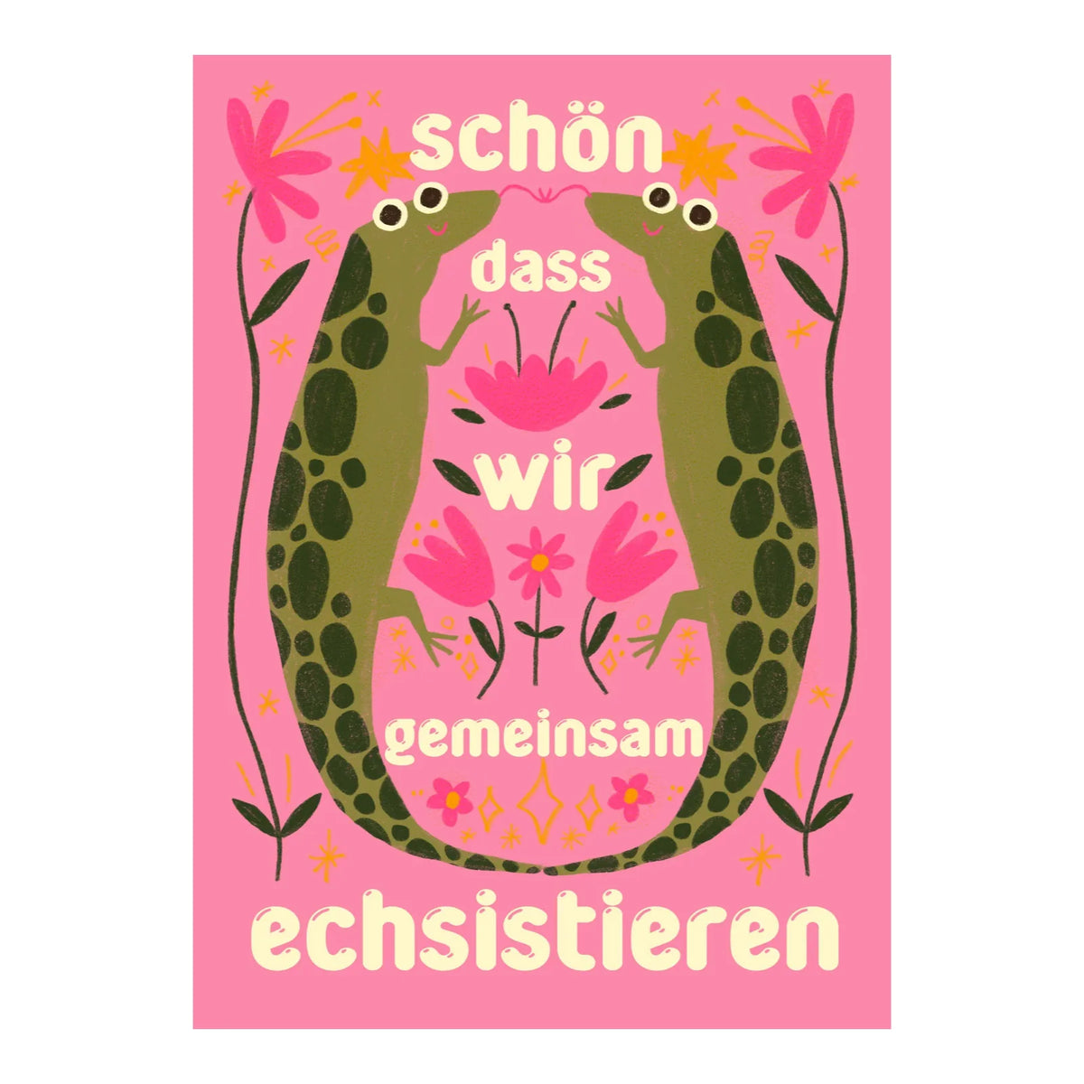 Postkarte "Schön, dass wir gemeinsam echsistieren" von Slinga Illustration