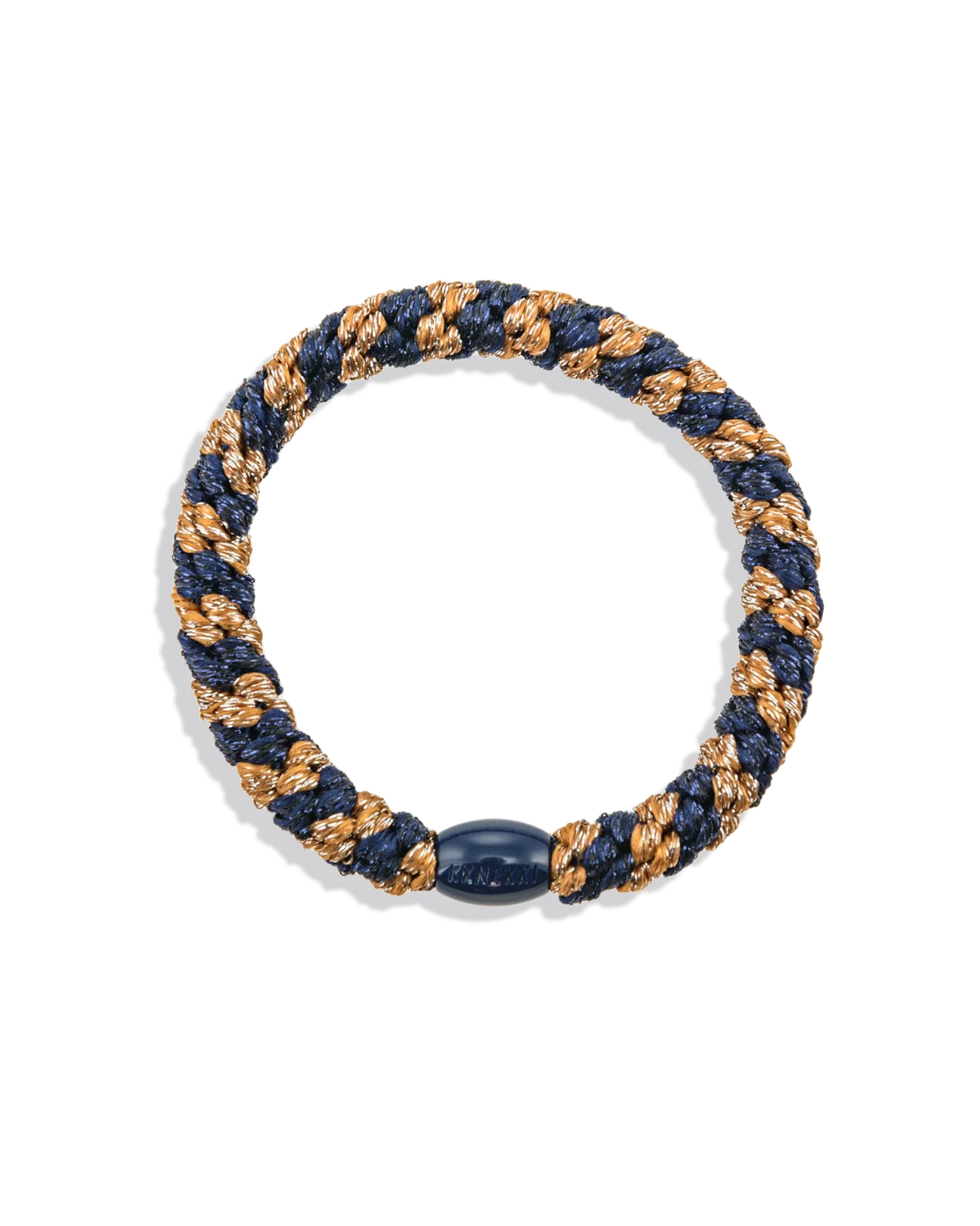 Kknekki Haargummi Cognac Glitter Navy Glitter Stripe in cognac/dunkelblau mit Glitzerstreifen – geflochtenes Spiral-Haargummi für Kinder und Erwachsene