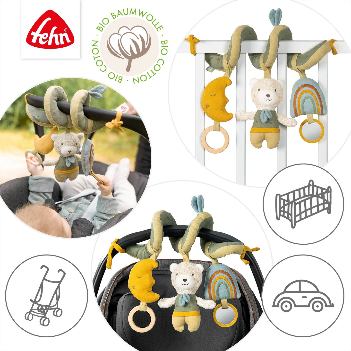 Activity-Spirale "Bär" von Fehn - perfekt als Spielzeug für Kinderwagen, Babyschale oder Gitterbett