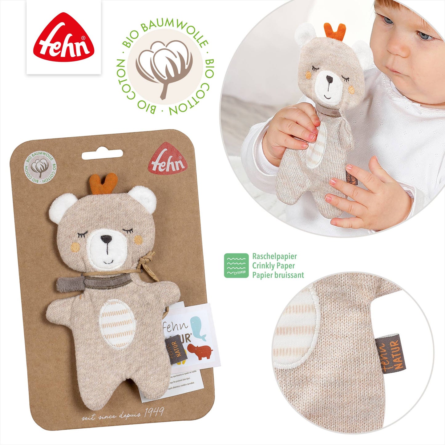 Knistertier "Teddy" von Fehn - Schöne Geschenkidee zur Geburt