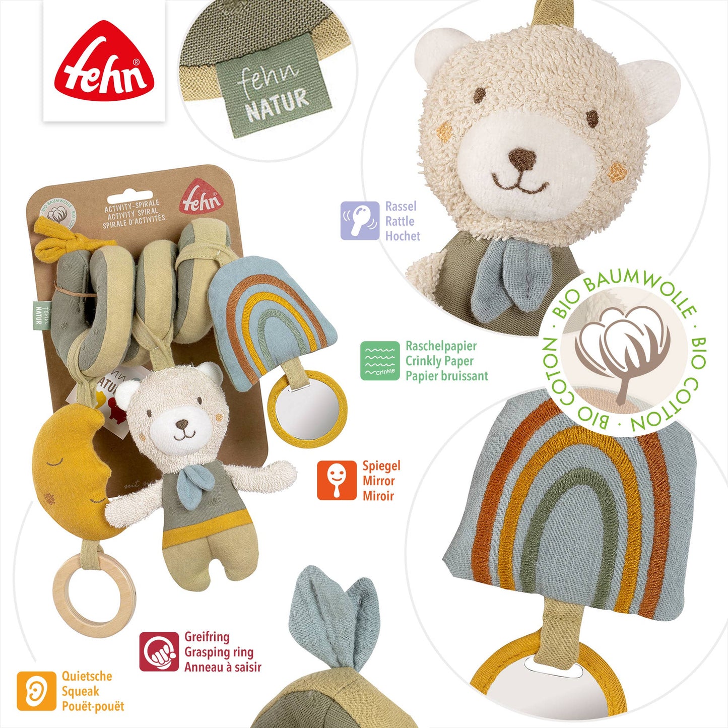 Activity-Spirale "Bär" von Fehn - perfekt als Spielzeug für Kinderwagen, Babyschale oder Gitterbett