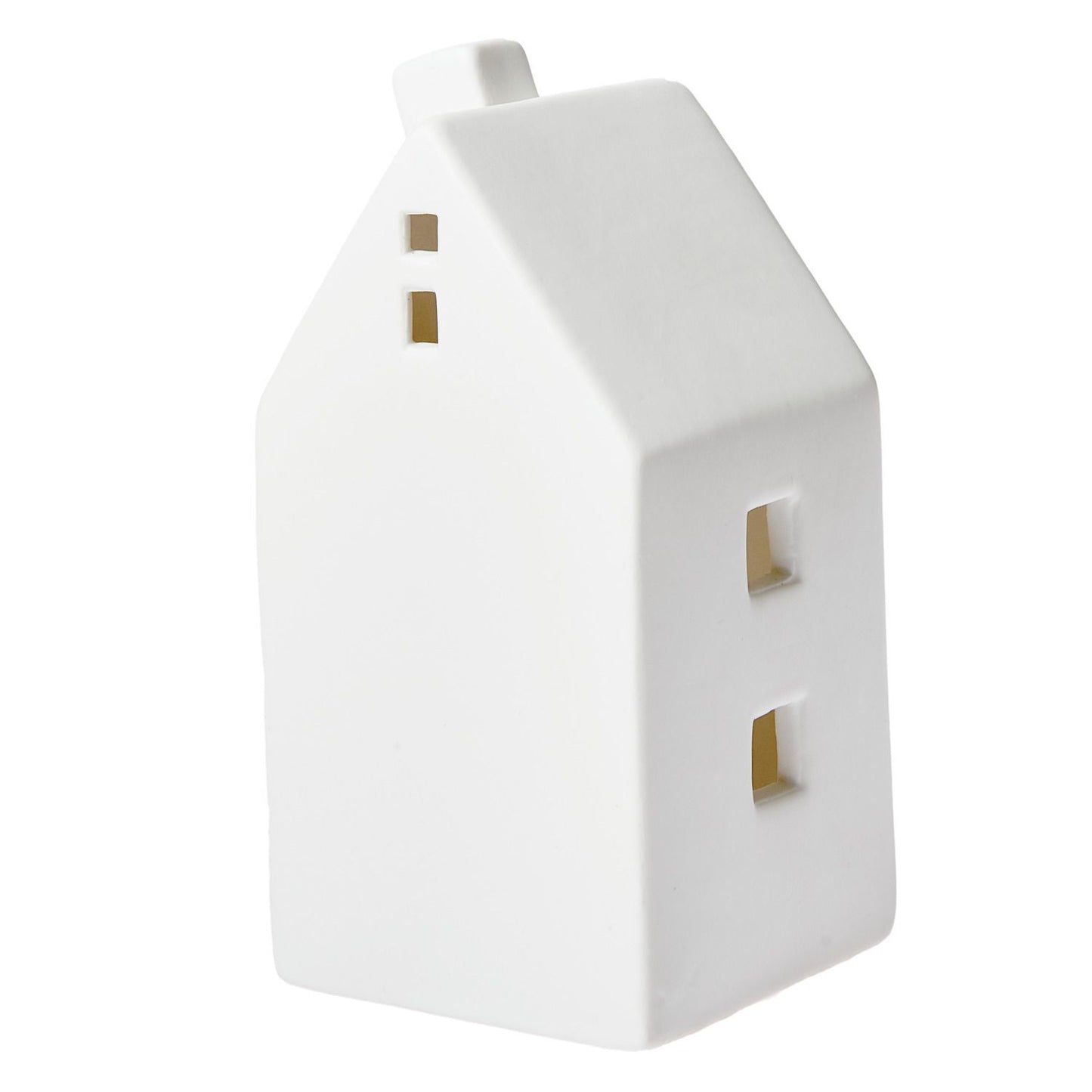 Weißes Deko-Haus mit Giebeldach mit LED Beleuchtung von Rico Design