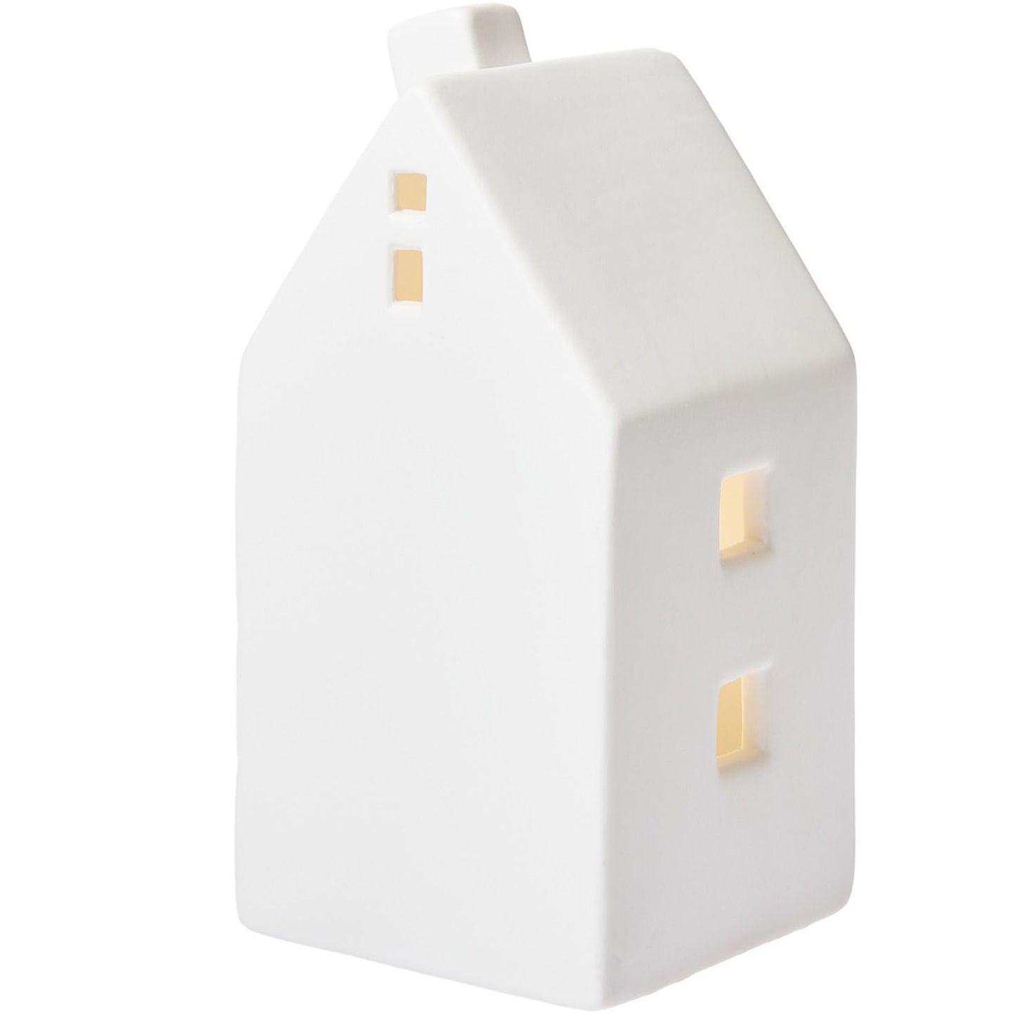 Weißes Deko-Haus mit Giebeldach mit LED Beleuchtung von Rico Design