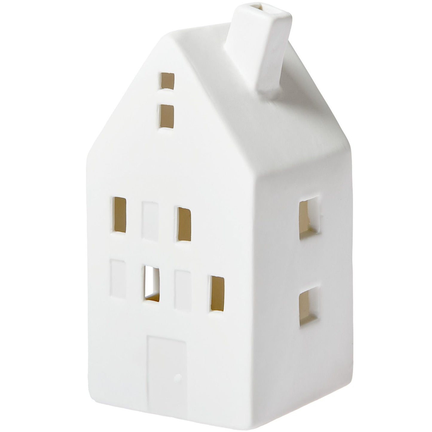 Weißes Deko-Haus mit Giebeldach mit LED Beleuchtung von Rico Design