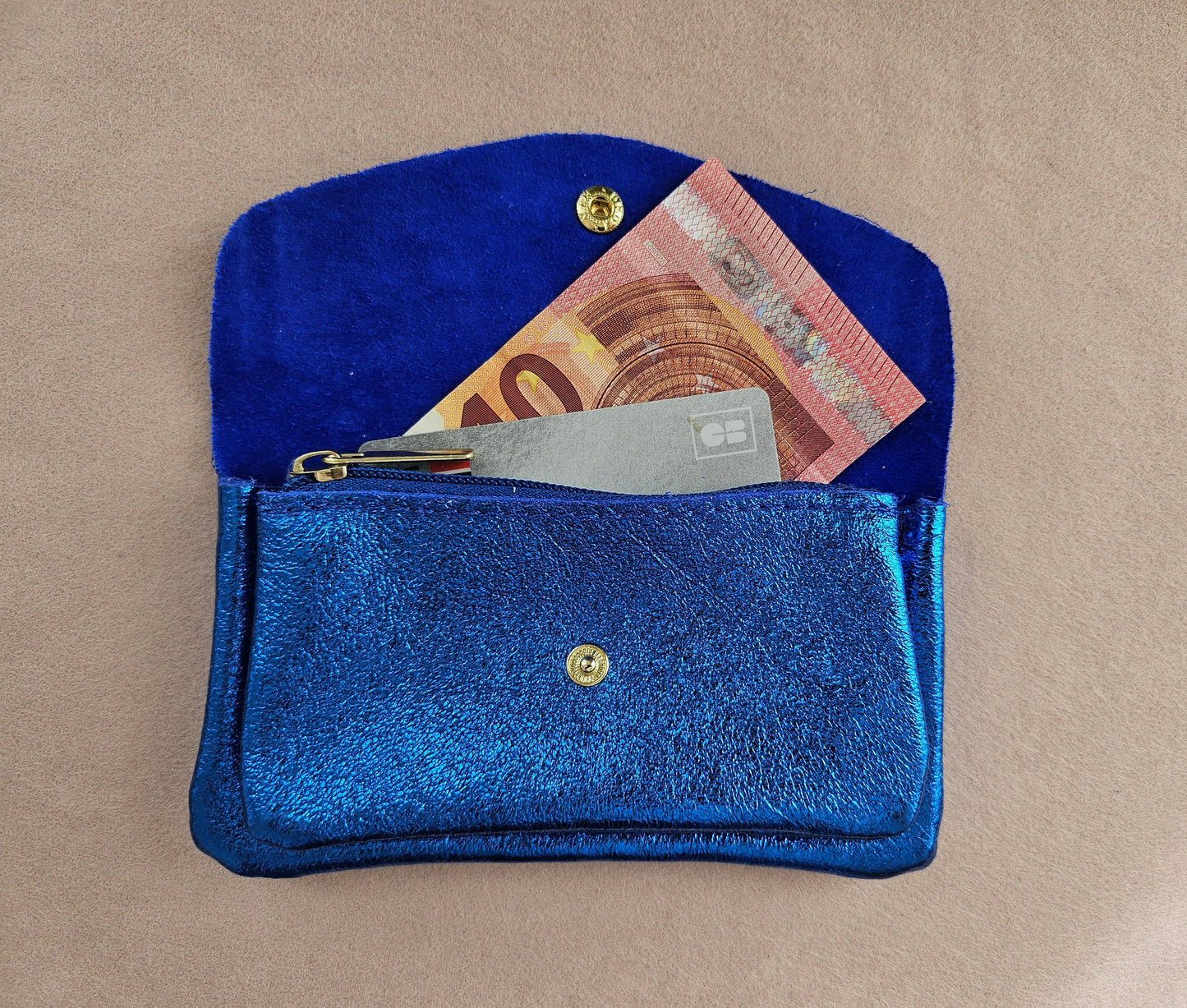 Große Royal Marais Leder-Geldbörse in Royalblau mit Metallic-Finish