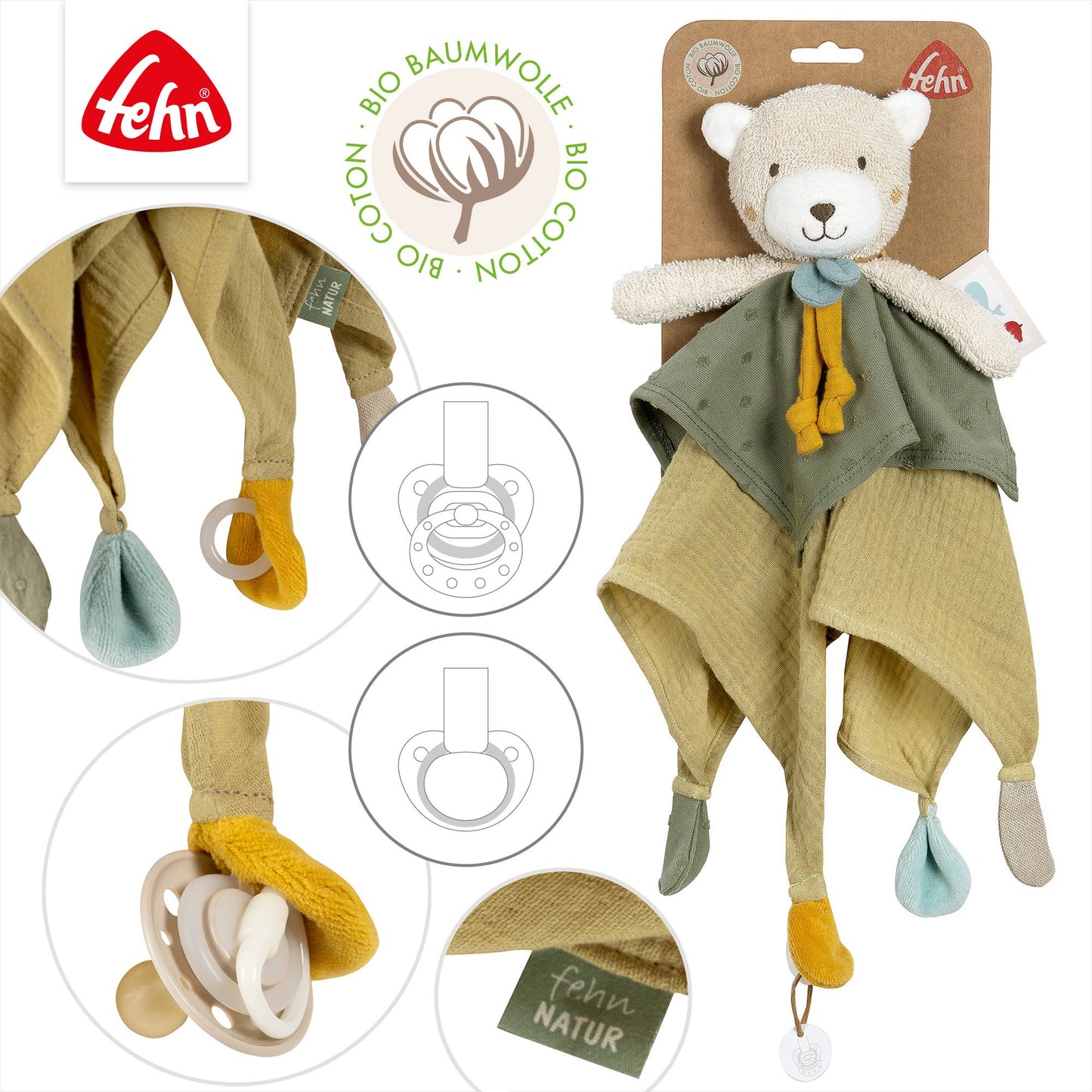"Bär" Schmusetuch als Einschlafhilfe & Kuscheltuch von Fehn