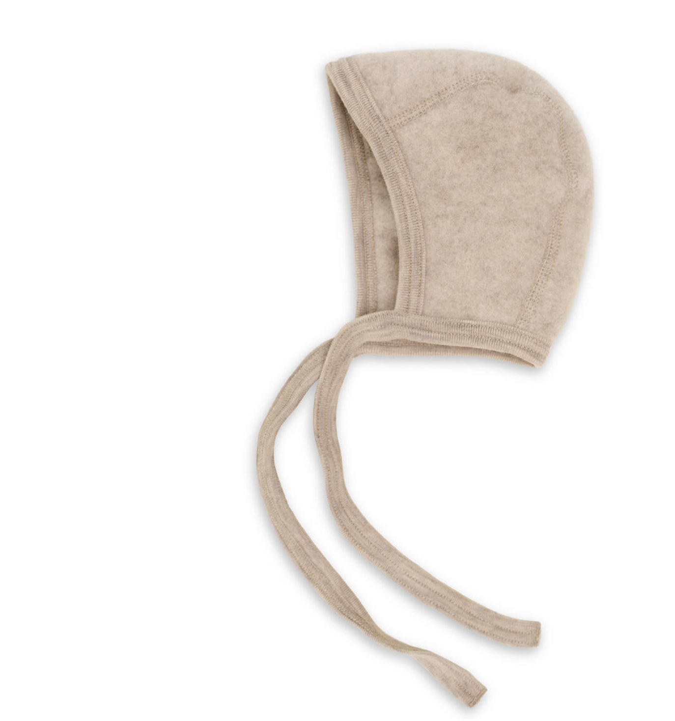 Beiges Baby-Häubchen zum Binden in "Sand Melange", verschiedene Größen
