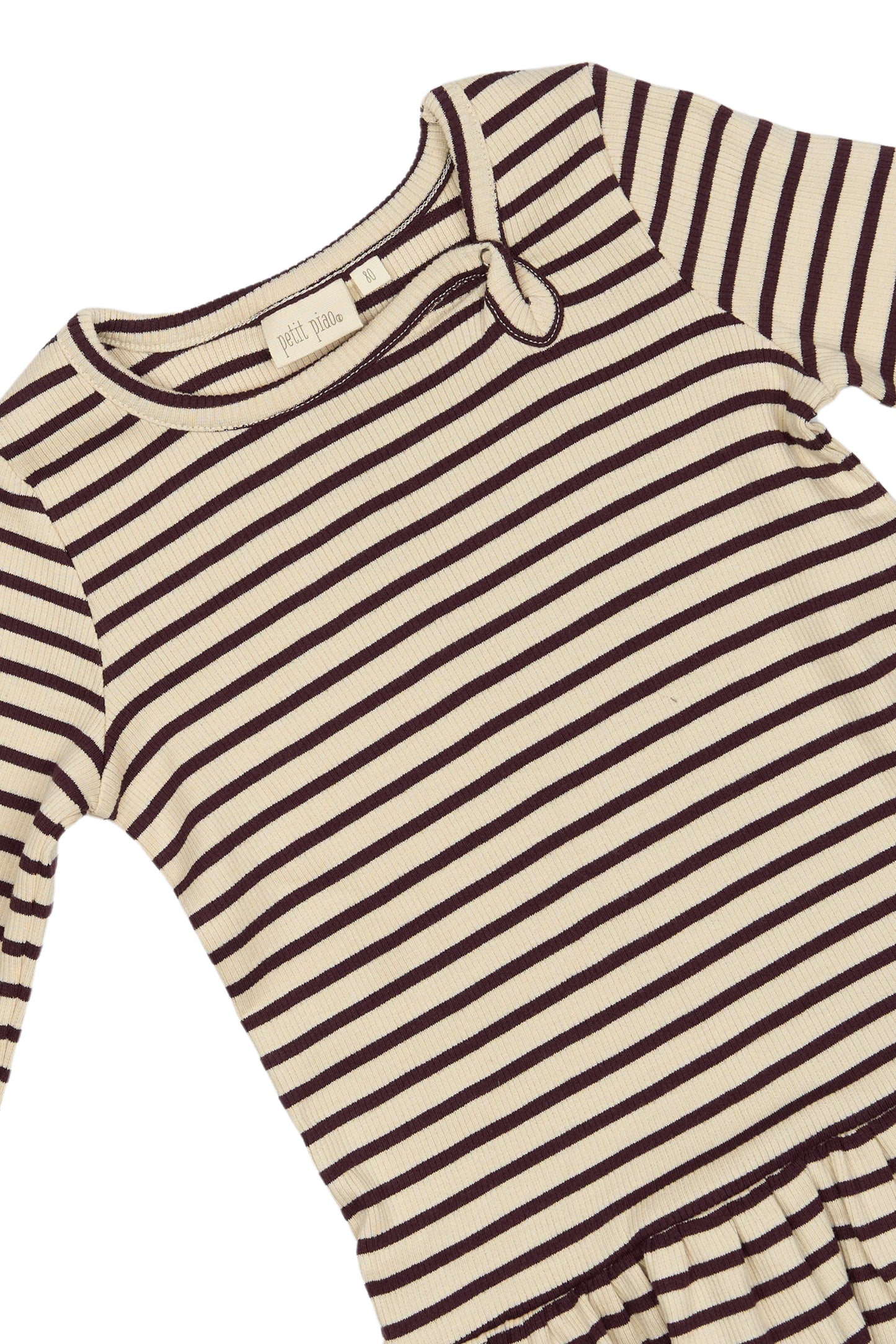 Das Dunkelrot/weiß gestreifte Kleid von Petit Piao ist ein tolles Herbstkleid mit langen Ärmeln. Erhältlich von Größe 74-122.