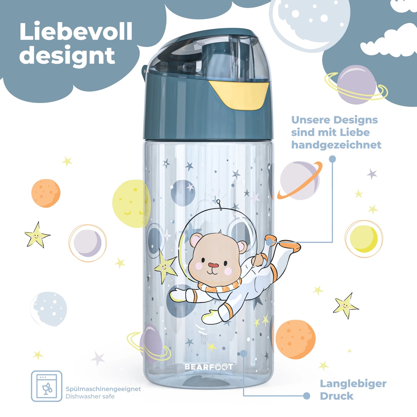 Auslaufsichere Trinkflasche mit Astronaut-Motiv für Kinder