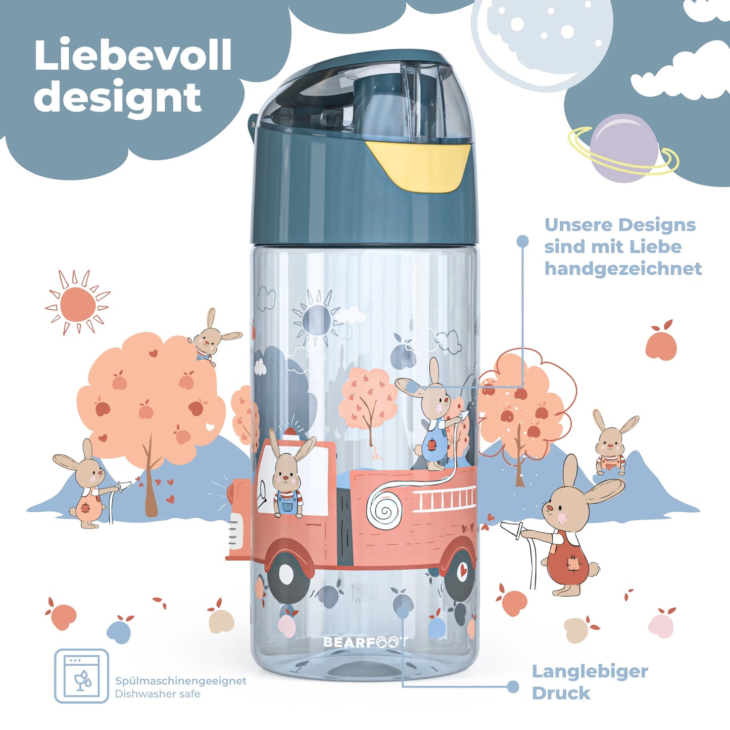 Auslaufsichere Trinkflasche mit Feuerwehr-Motiv für Kinder