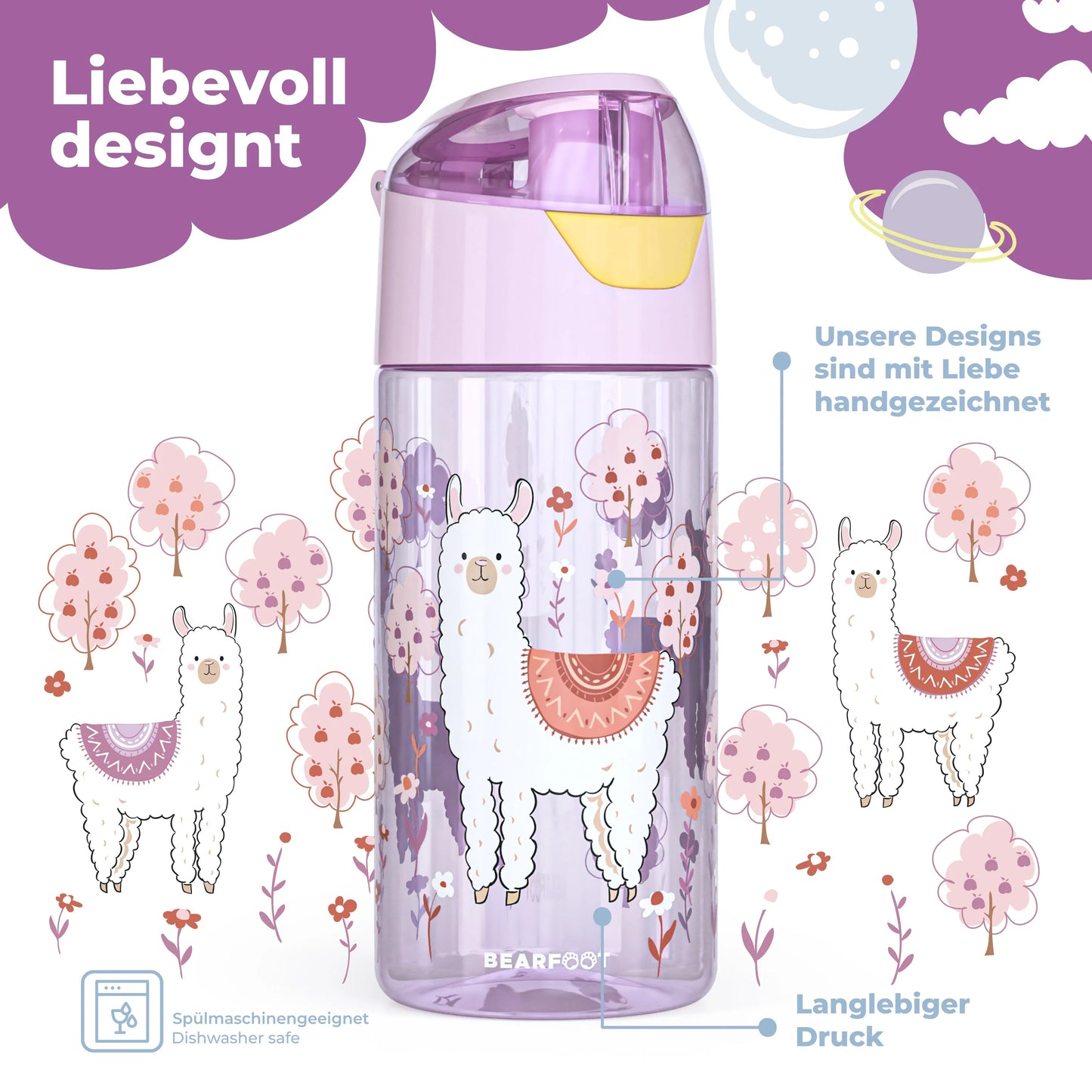 Auslaufsichere Trinkflasche mit Lama-Motiv für Kinder