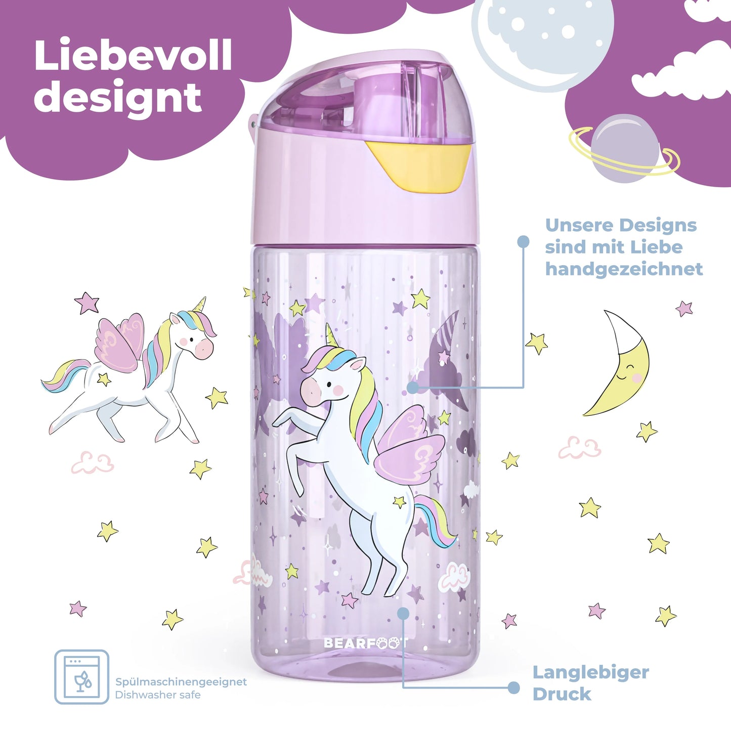 Auslaufsichere Trinkflasche mit Einhorn-Motiv für Kinder