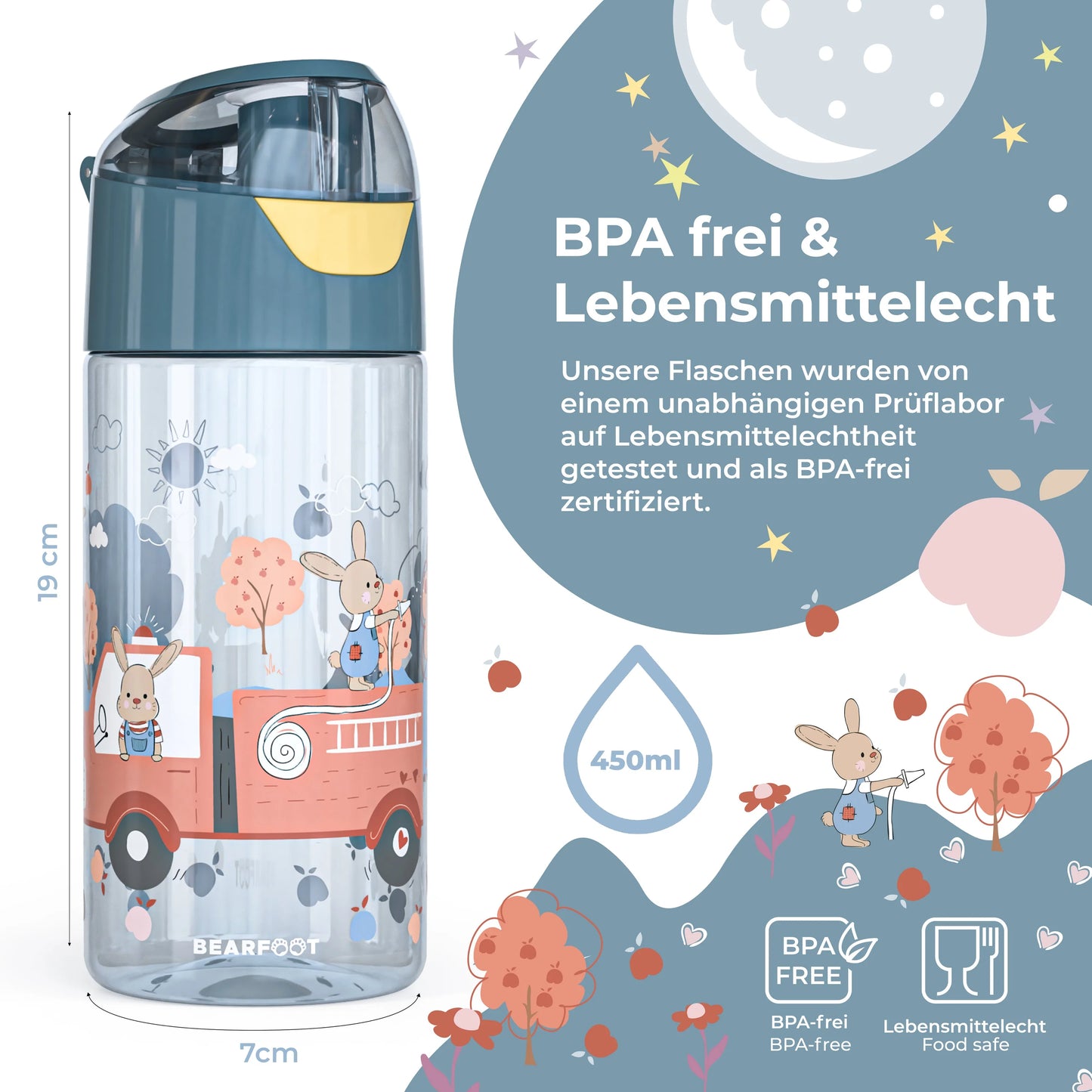 Auslaufsichere Trinkflasche mit Feuerwehr-Motiv für Kinder