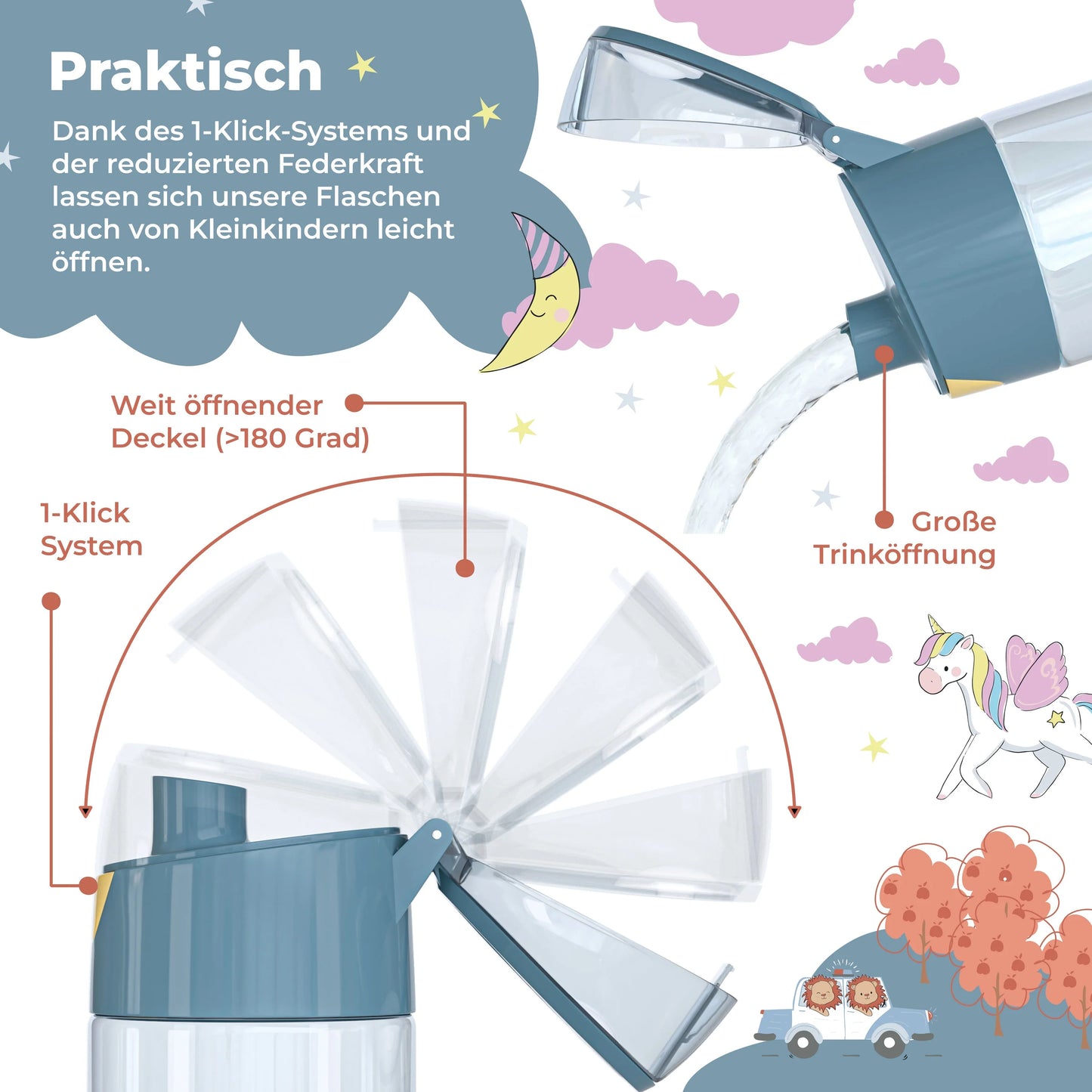 Auslaufsichere Trinkflasche mit Feuerwehr-Motiv für Kinder
