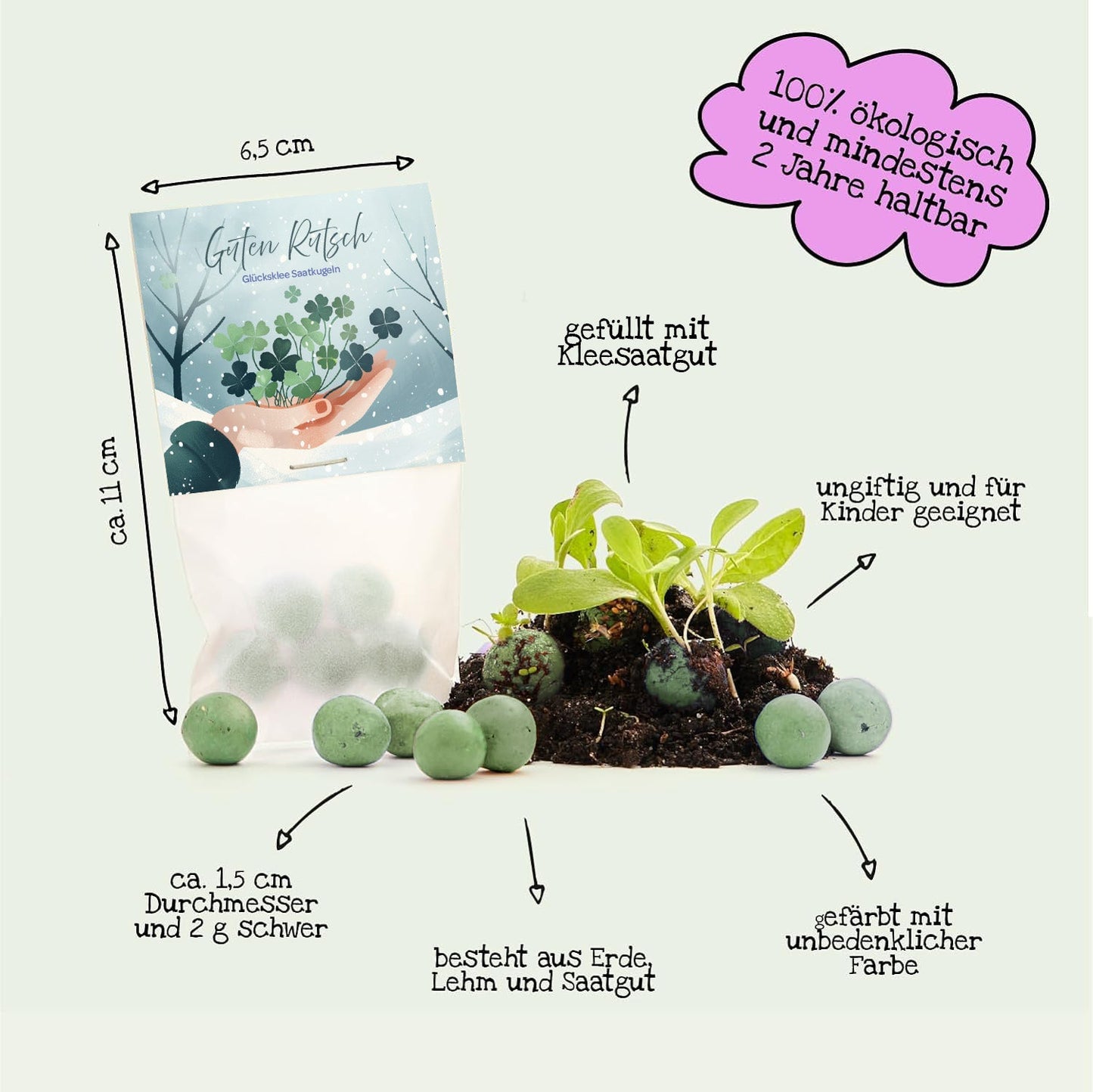 Glücksklee-Blumenmurmeln "Guten Rutsch" von Stadtgärtner