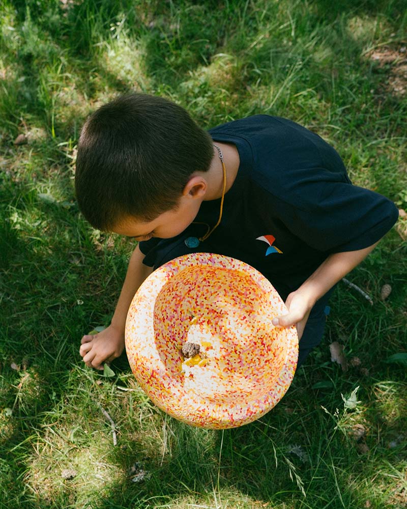 Gelb-Rot gemischter Stapelstein "super warm"