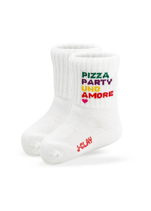 Socken mit "Pizza, Party, Amore " Aufschrift für Babys und Kinder bis Größe 34
