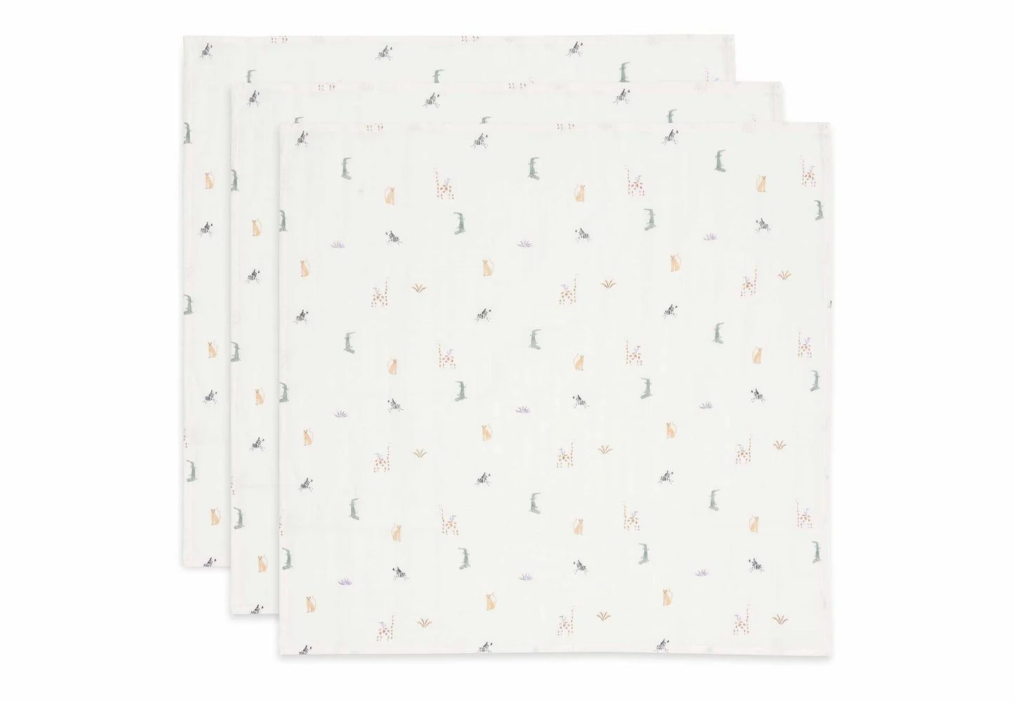 Die Spucktuecher mit Dschungel-Motiv sind perfekt für Babys ab 0 Jahren. Das Set enthält 3 Musselintücher.