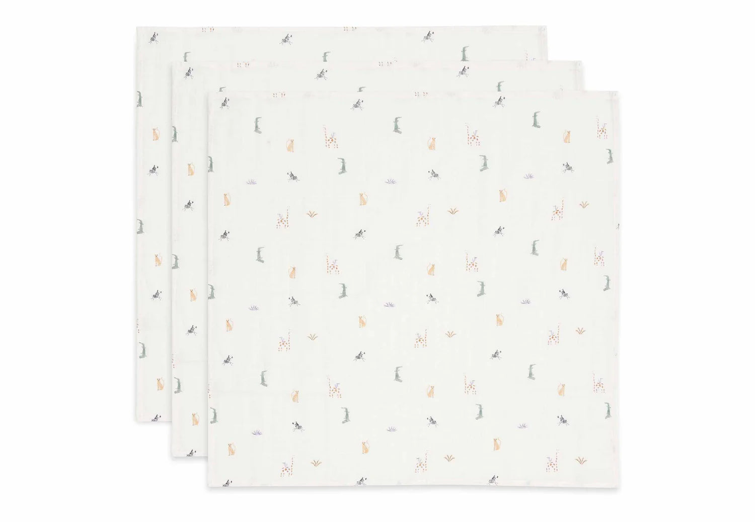 Die Spucktuecher mit Dschungel-Motiv sind perfekt für Babys ab 0 Jahren. Das Set enthält 3 Musselintücher.