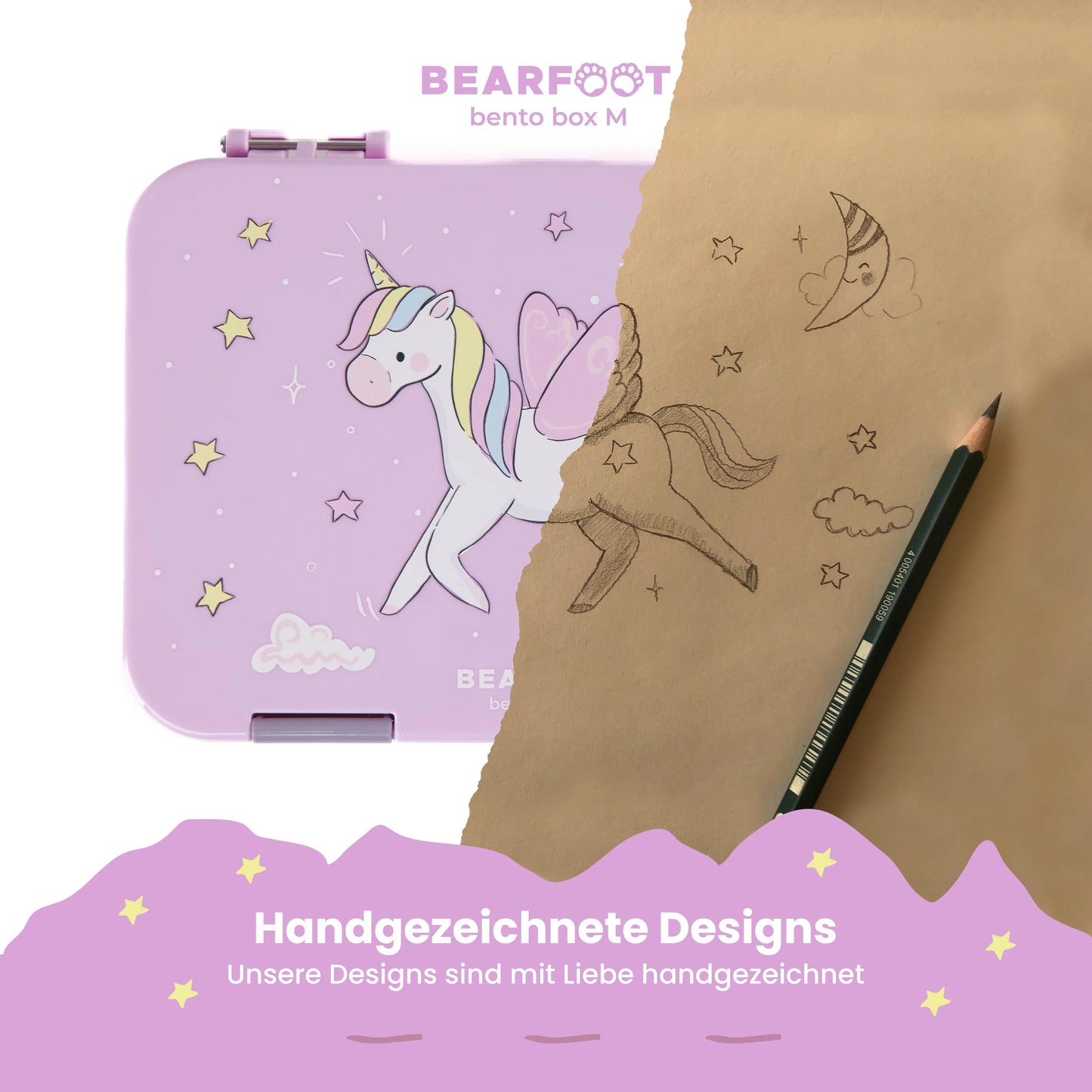 Bentobox-Brotdose mit Einhorn-Motiv und Fächern