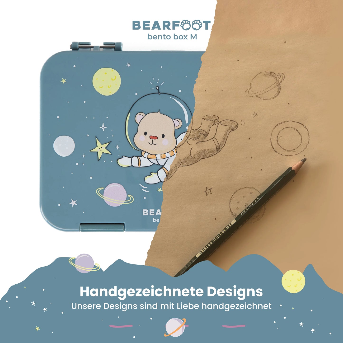 Bentobox-Brotdose mit Astronaut-Motiv und Fächern