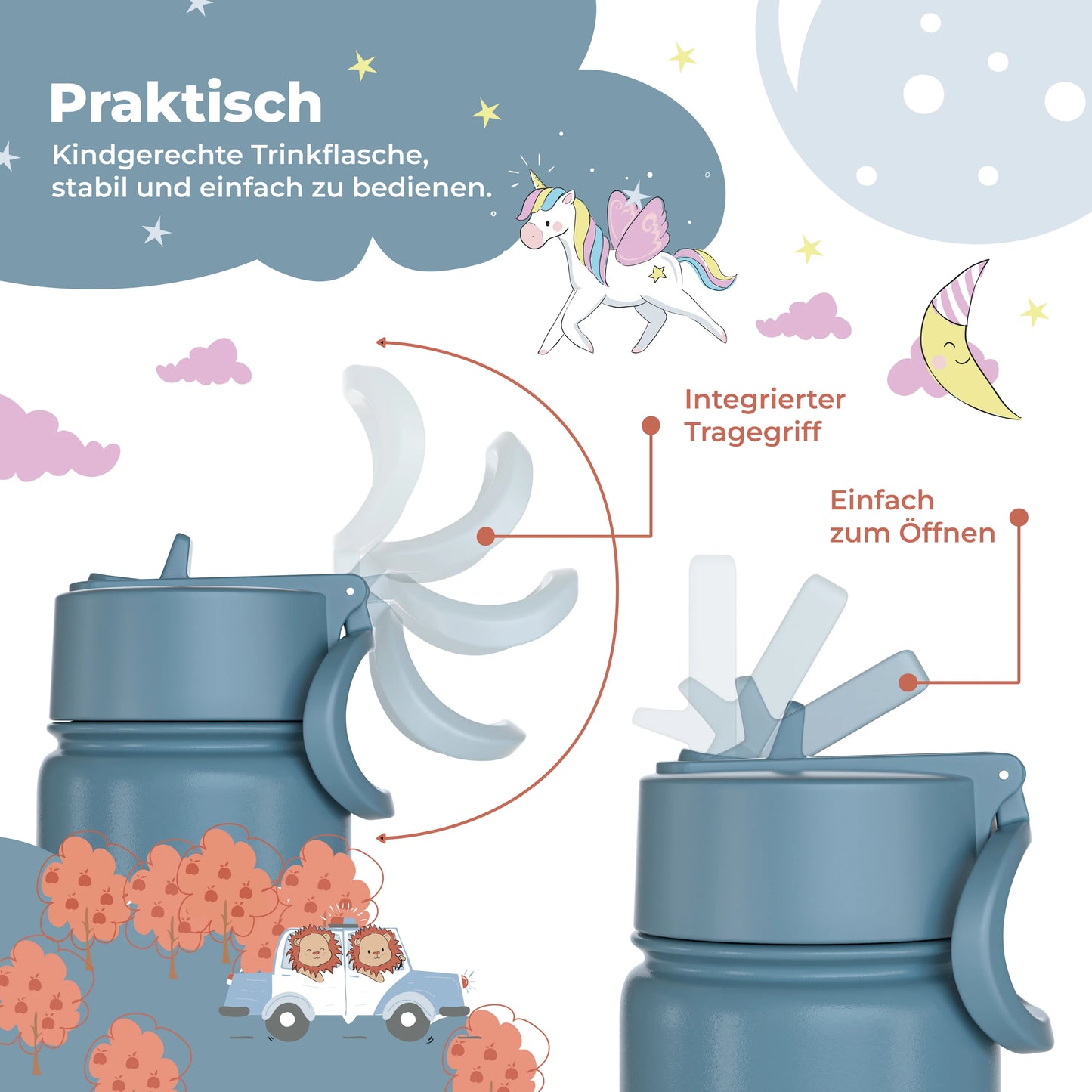 Thermo-Trinkflasche mit Feuerwehr-Motiv für Kinder