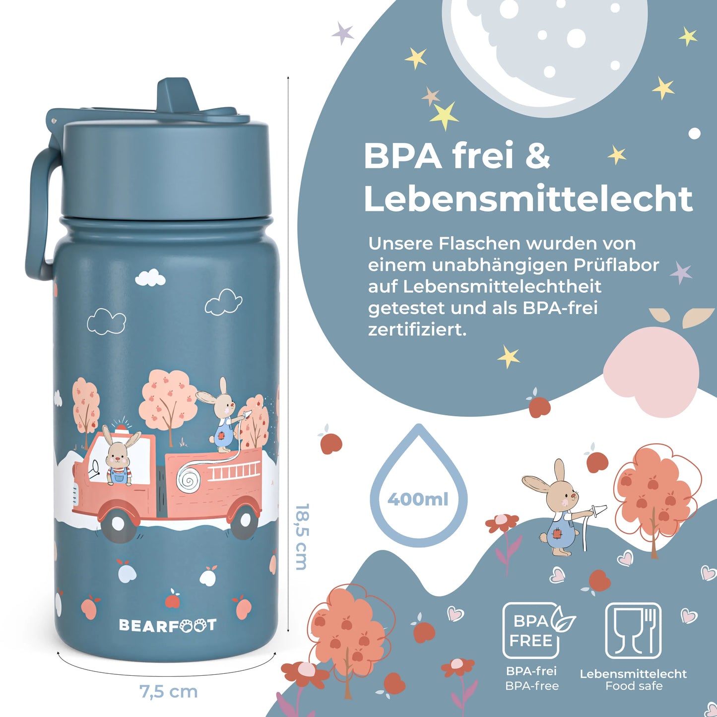 Thermo-Trinkflasche mit Feuerwehr-Motiv für Kinder