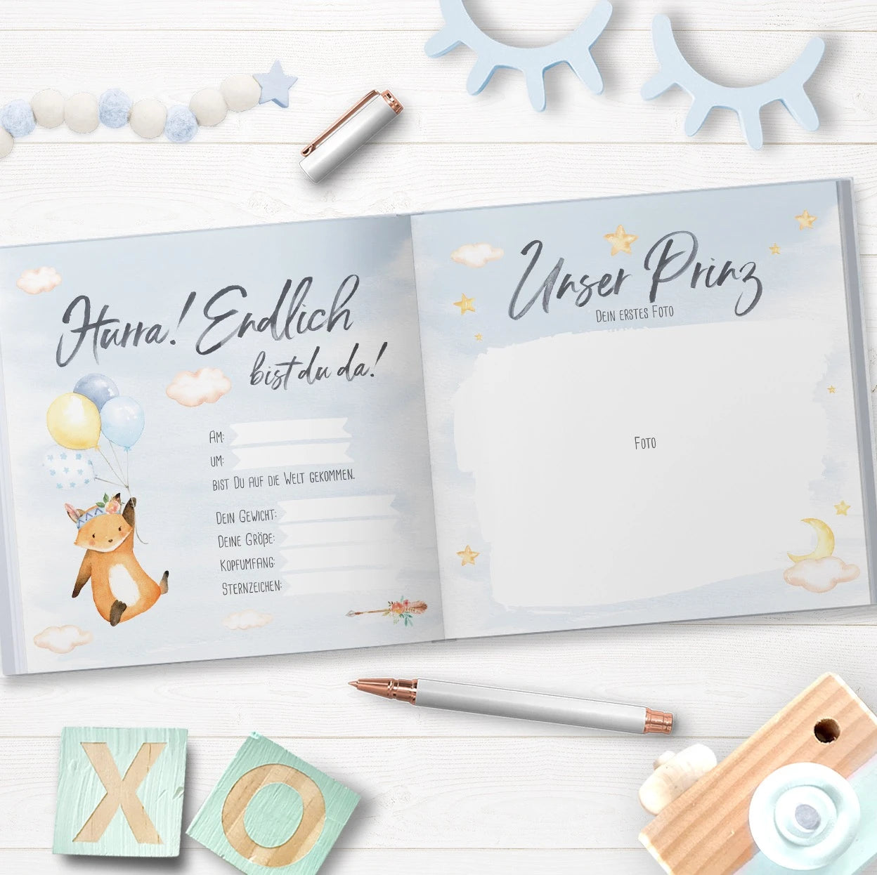 Blaues Babybuch "Hallo kleiner Schatz" - perfekt als Geschenkidee zur Geburt