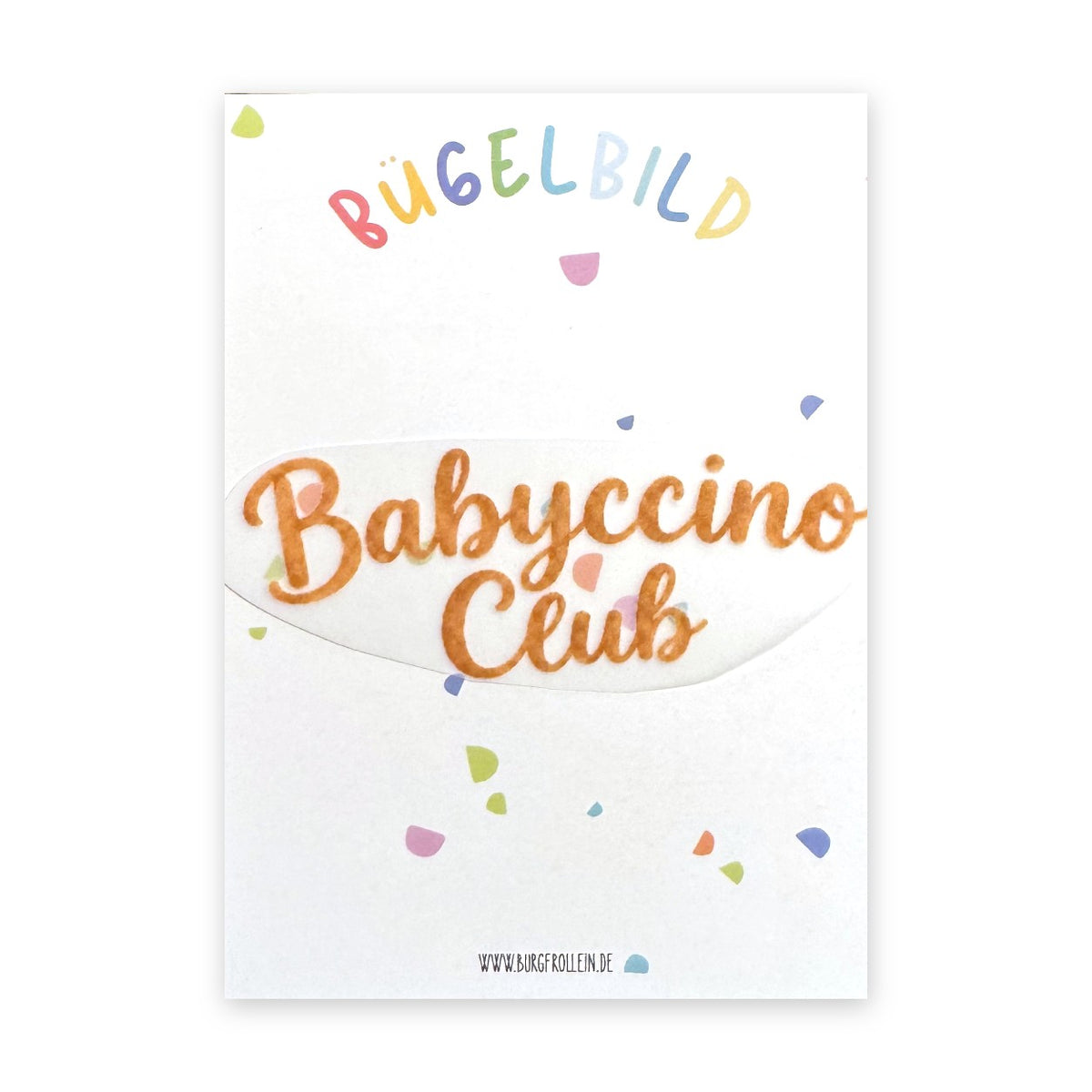 Bügelbild "Babyccino Club" zum Aufbügeln (A6) – Schriftzug-Aufbügelmotiv für Kinderkleidung von Burgfrollein
