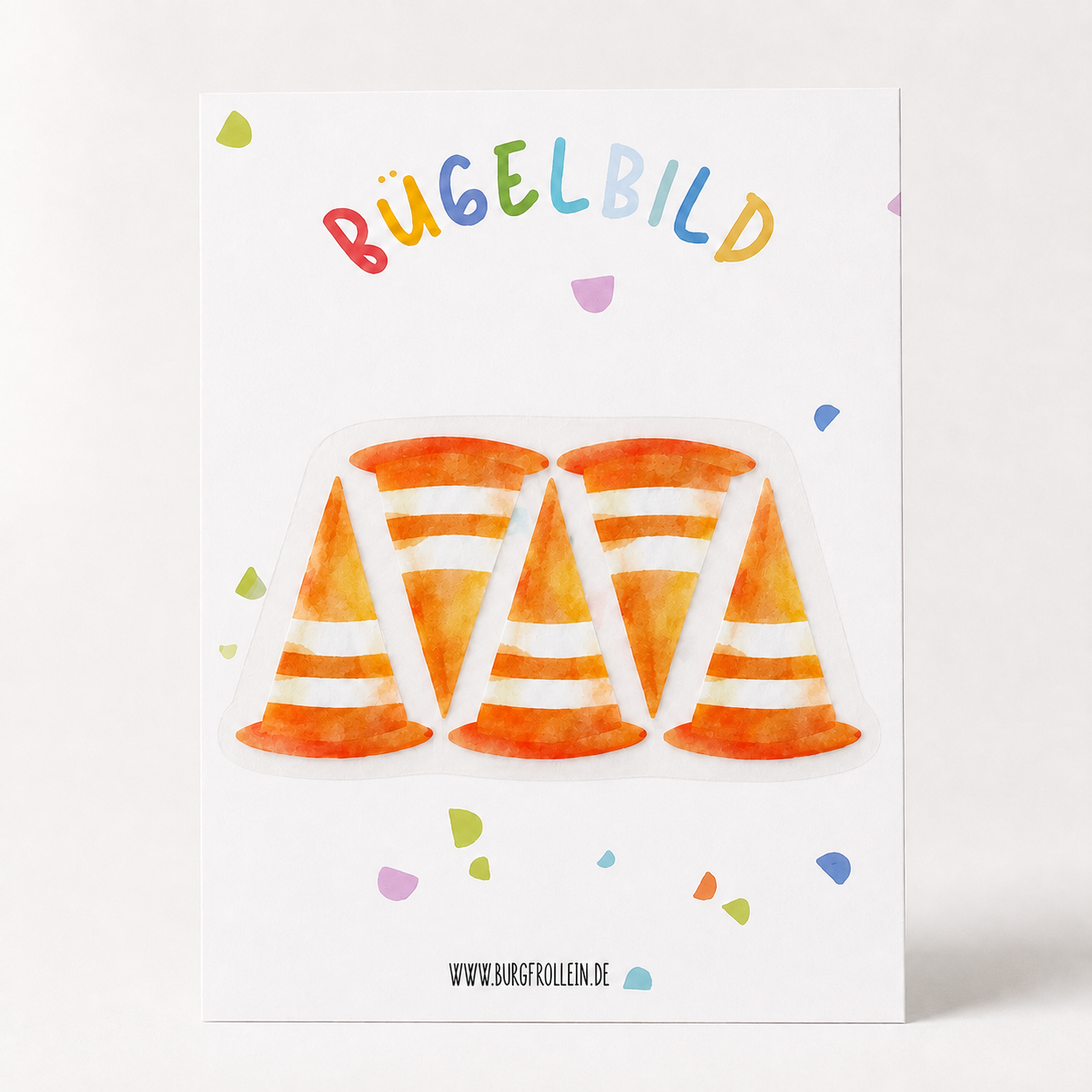 Bügelbild "Pylone" 5er Set zum Aufbügeln (A6) – Baustellen-Aufbügelmotive für Kinderkleidung von Burgfrollein