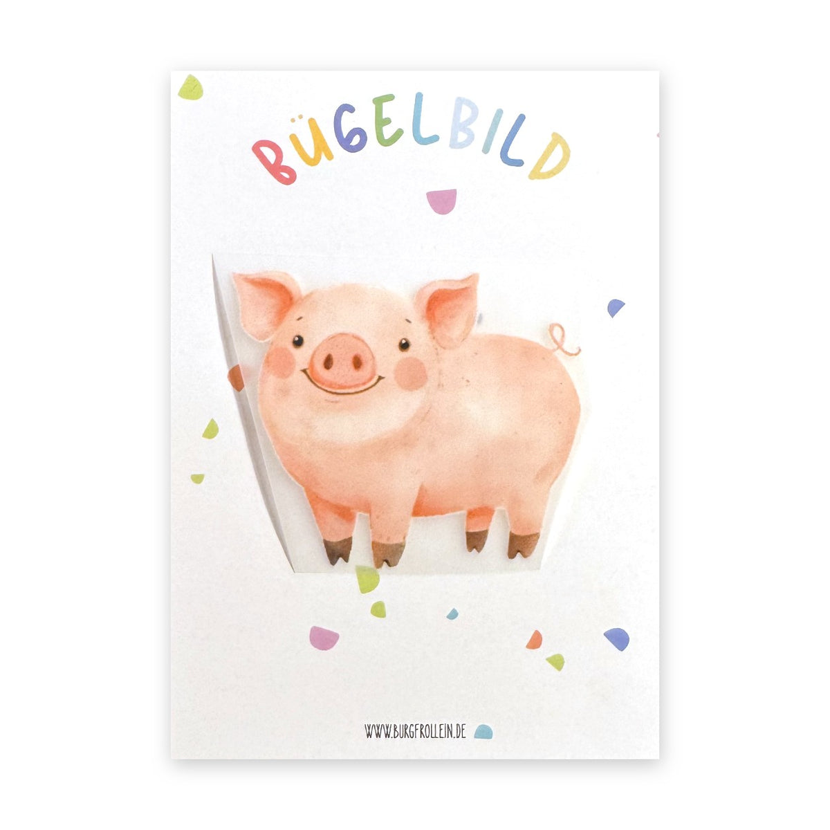 Bügelbild "Schwein" zum Aufbügeln (A6) – Bauernhof-Aufbügelmotiv für Kinderkleidung von Burgfrollein