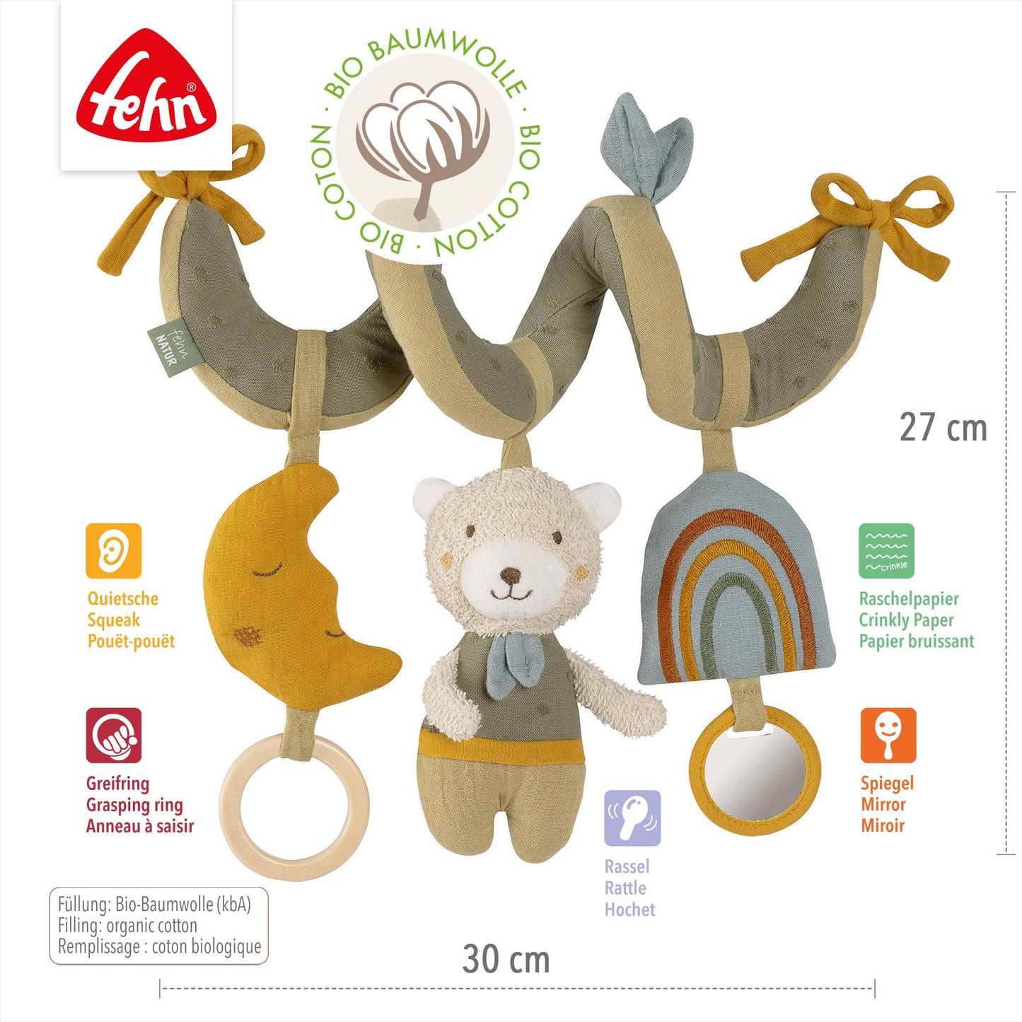 Activity-Spirale "Bär" von Fehn - perfekt als Spielzeug für Kinderwagen, Babyschale oder Gitterbett