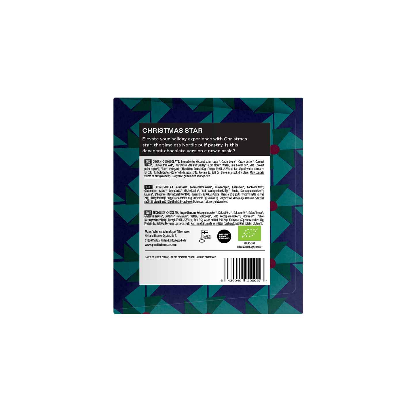 "Weihnachtsstern" Schokolade von Goodio Chocolate