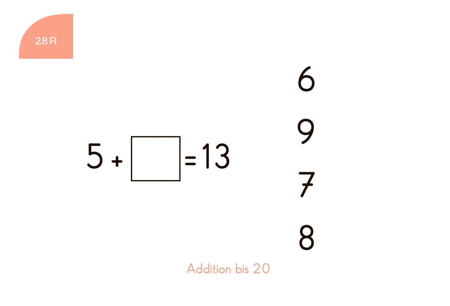 Kartensatz "Addition bis 20" für den Lochkasten (1. Klasse)