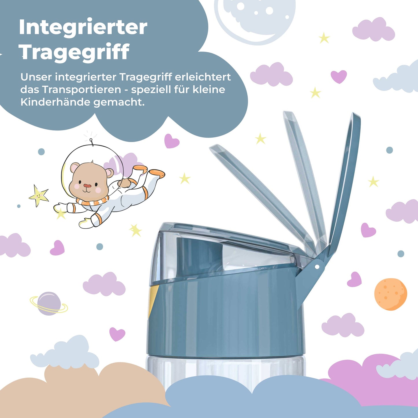 Auslaufsichere Trinkflasche von Bearfoot mit "Good Vibes"-Motiv für Kinder