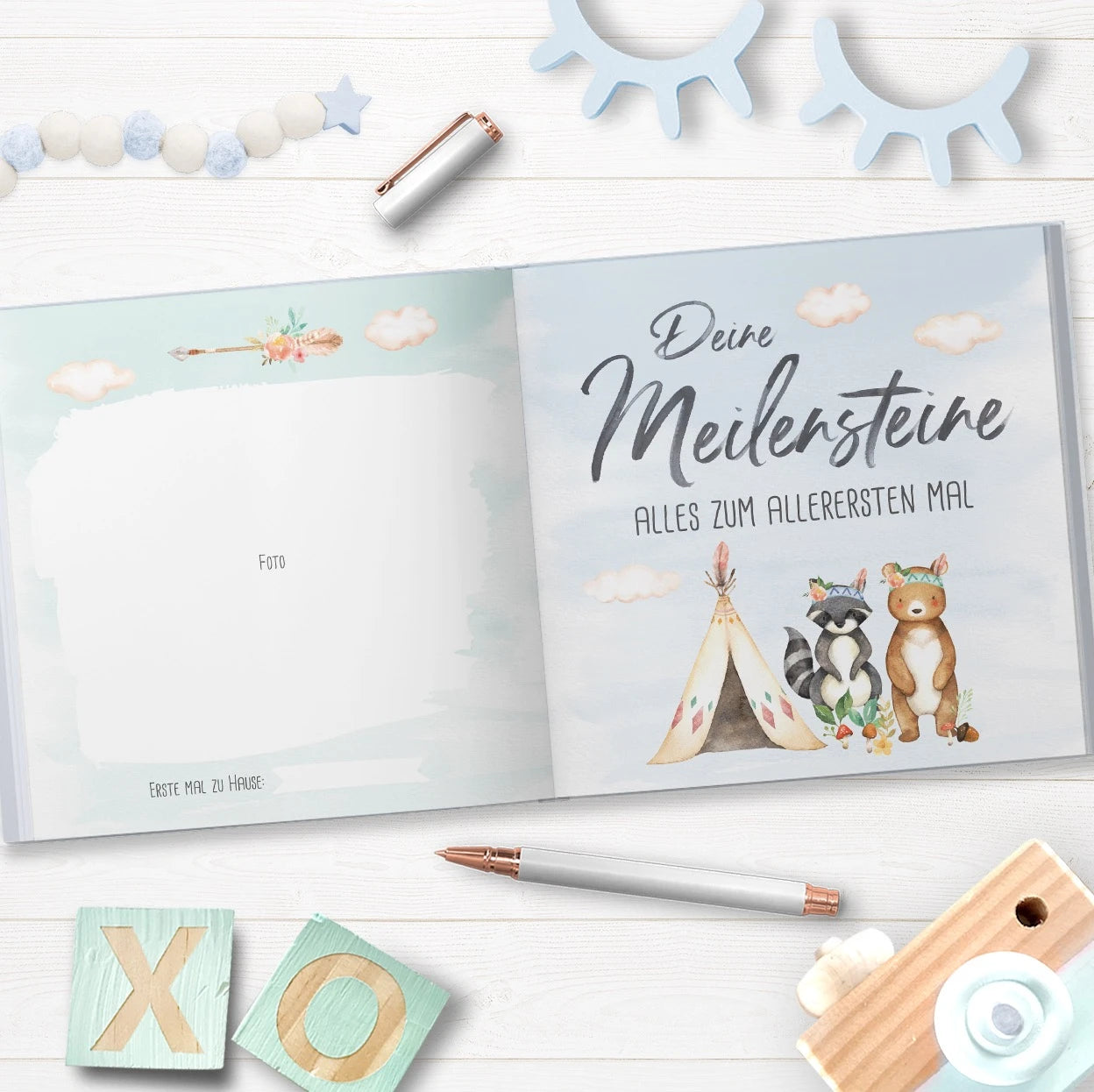 Blaues Babybuch "Hallo kleiner Schatz" - perfekt als Geschenkidee zur Geburt