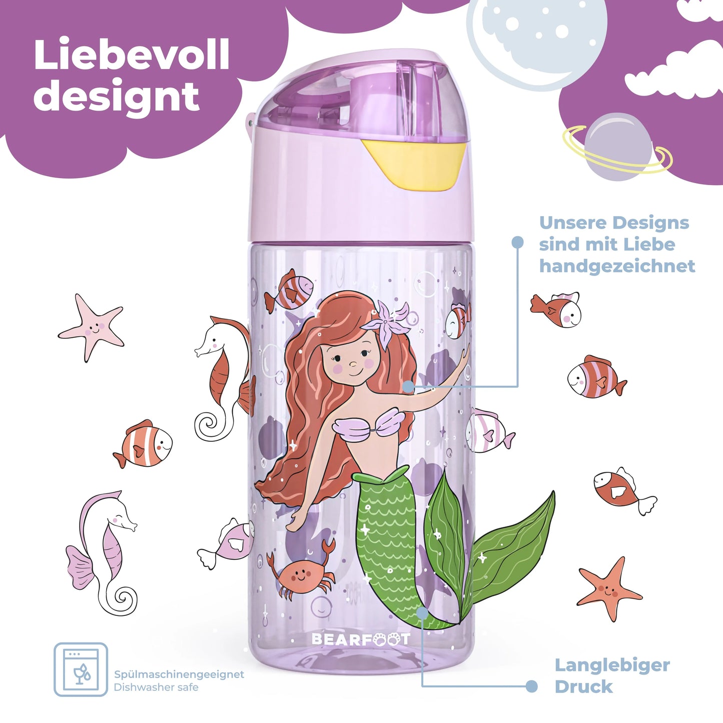 Auslaufsichere Trinkflasche mit Meerjungfrauen-Motiv für Kinder