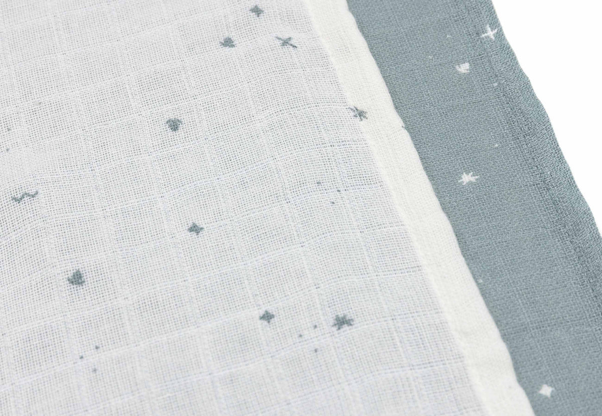 Mulltücher Twinkling in Sea Green von Jollein im 3er Set – Stoffdetail mit zartem Sternmuster