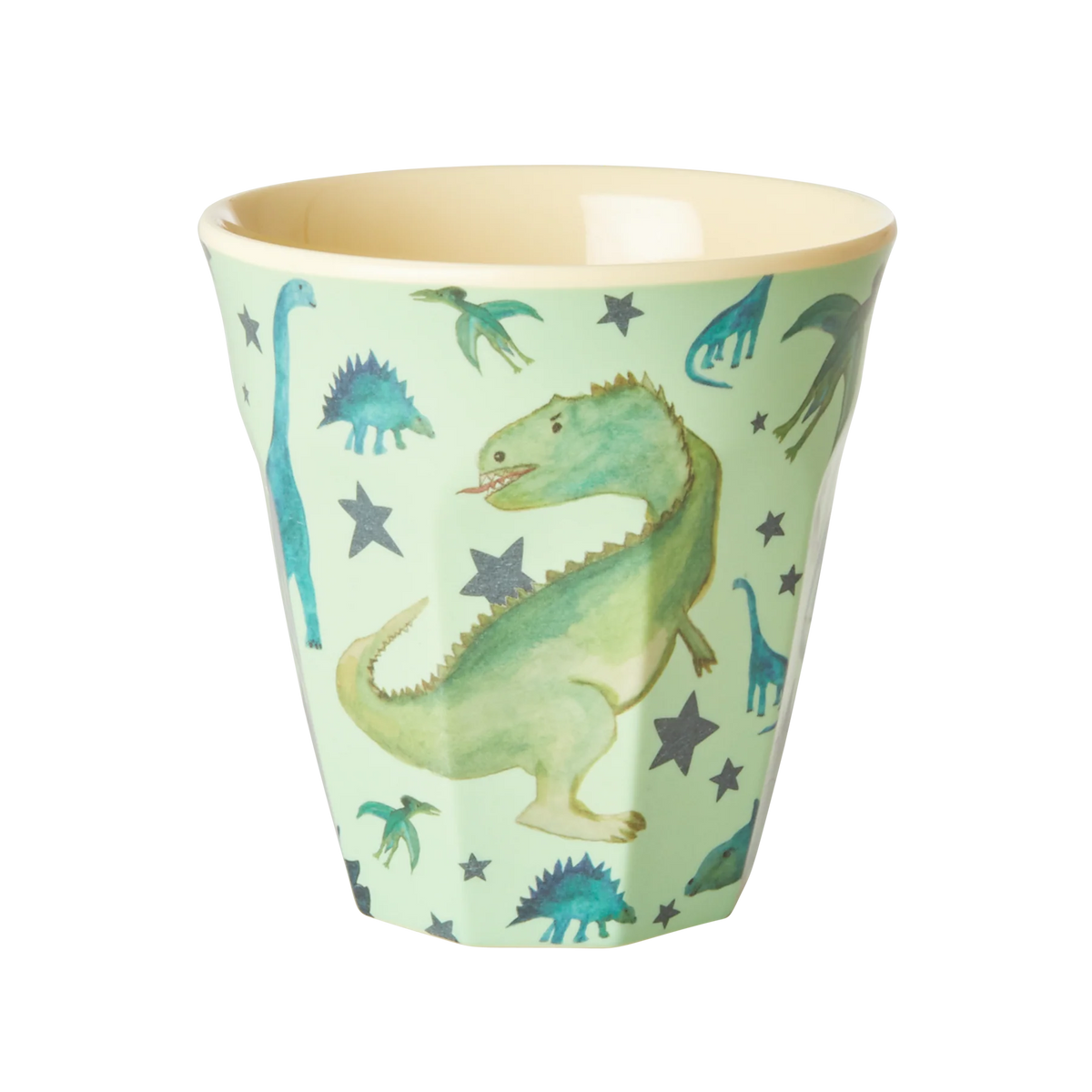 RICE Melamin-Becher Dinosaurier in Grün, Medium – Geschenk für Dino-Fans zum Kindergeburtstag