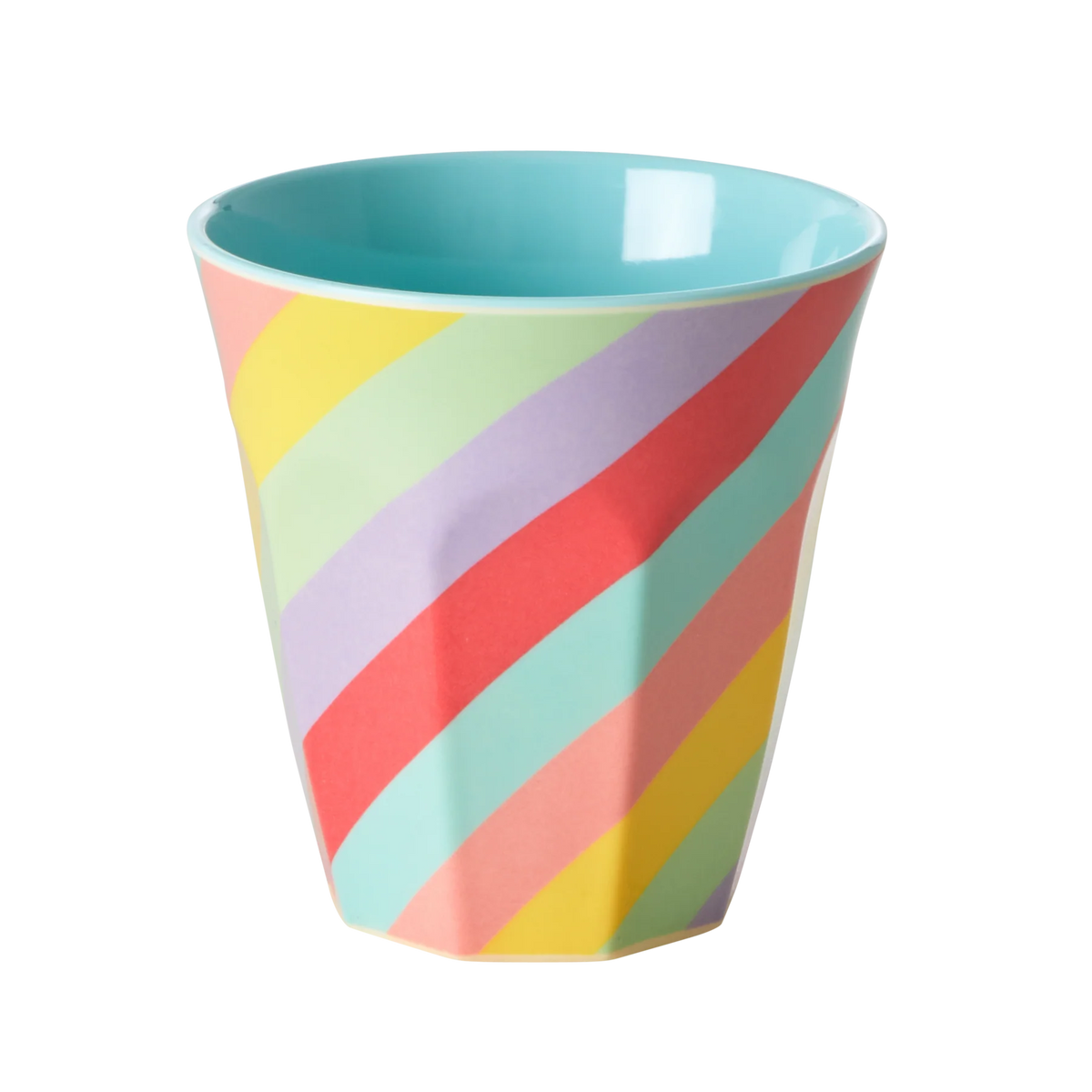 RICE Melamin-Becher mit bunten Regenbogenstreifen, Medium – Geschenk zur Einschulung