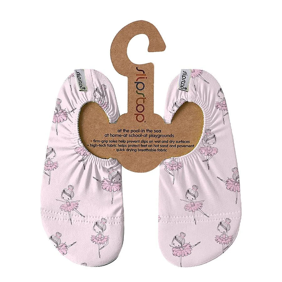 Slip Stop "Plie" shoes with ballerina motif - perfect for water, beach and more.