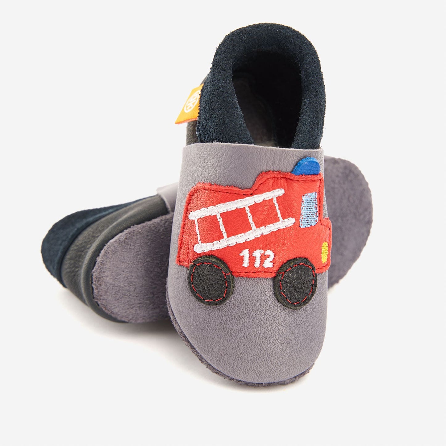 Leder-Krabbelschuhe mit Feuerwehr