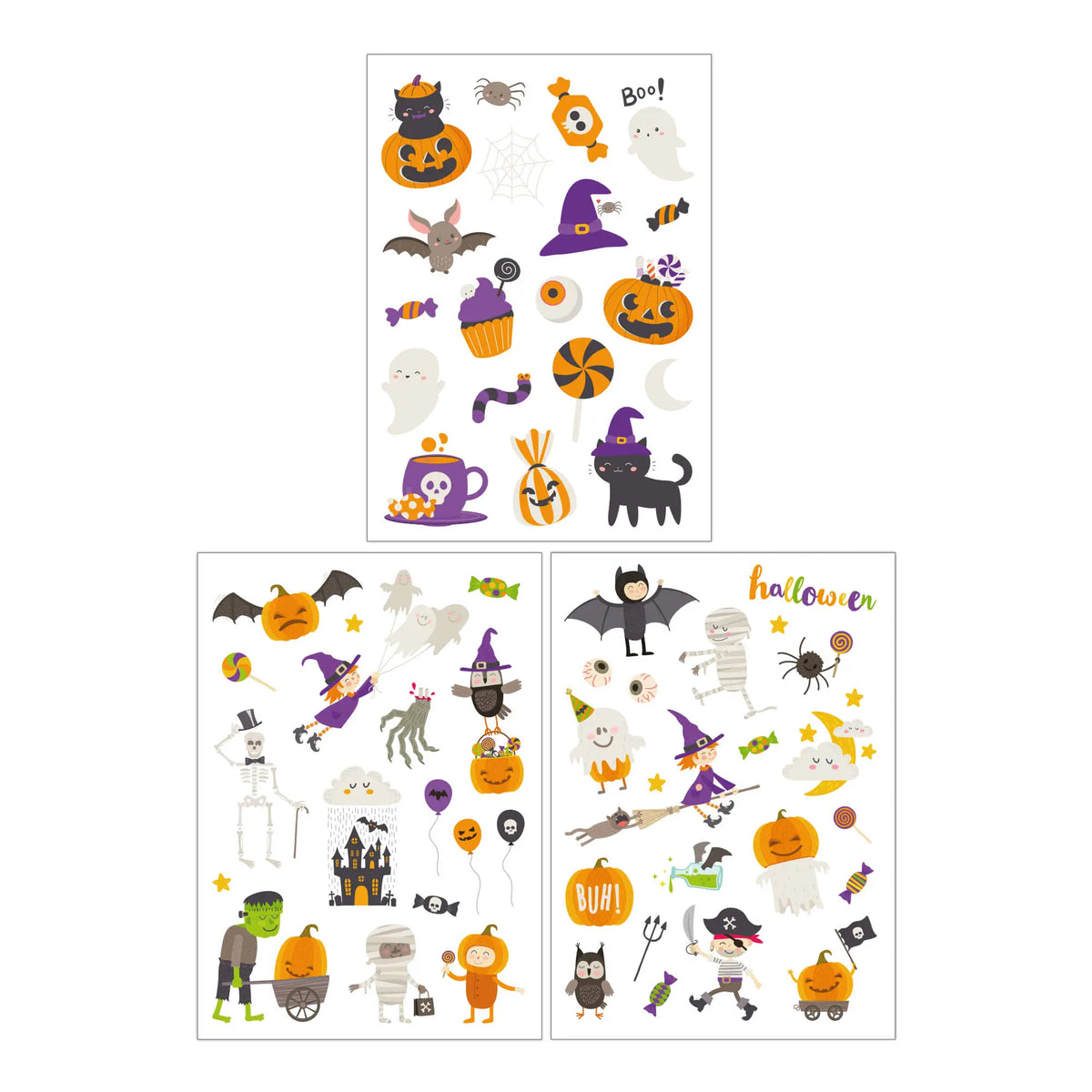 Halloween Tattoos für Kinder, 3 verschiedene Bögen