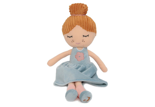 Cuddly fabric doll "Rose" by Jollein with blue dress