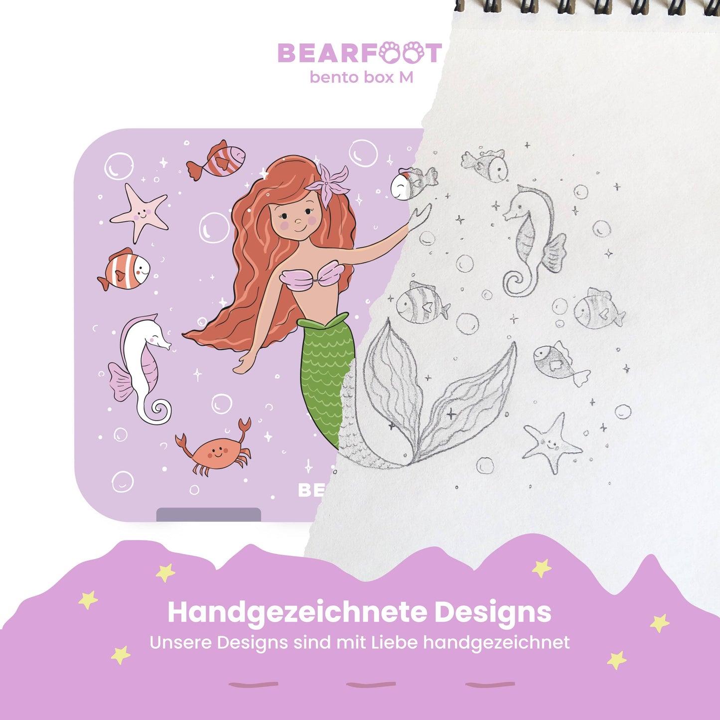 Bentobox-Brotdose mit Meerjungfrau-Motiv und Fächern