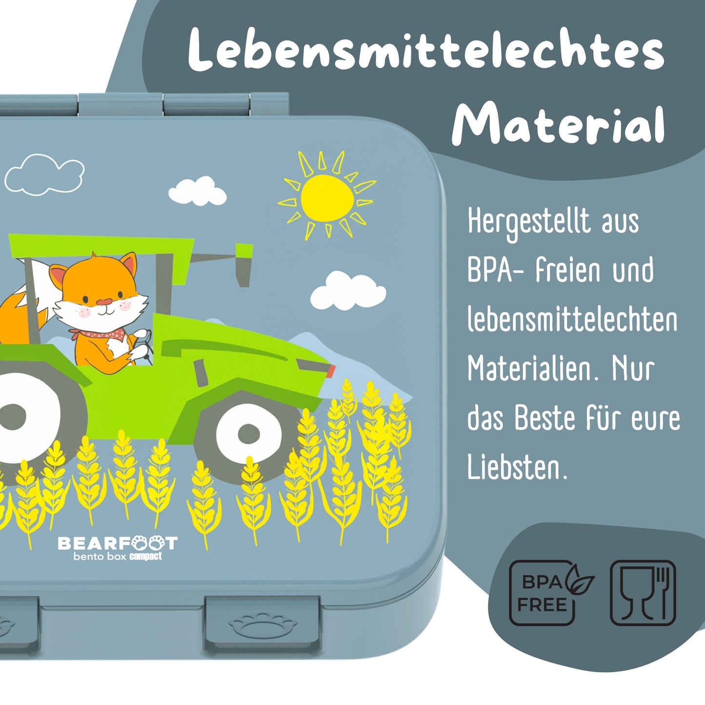 Brotdose mit "Traktor"-Motiv mit Fächern, leicht & auslaufsicher