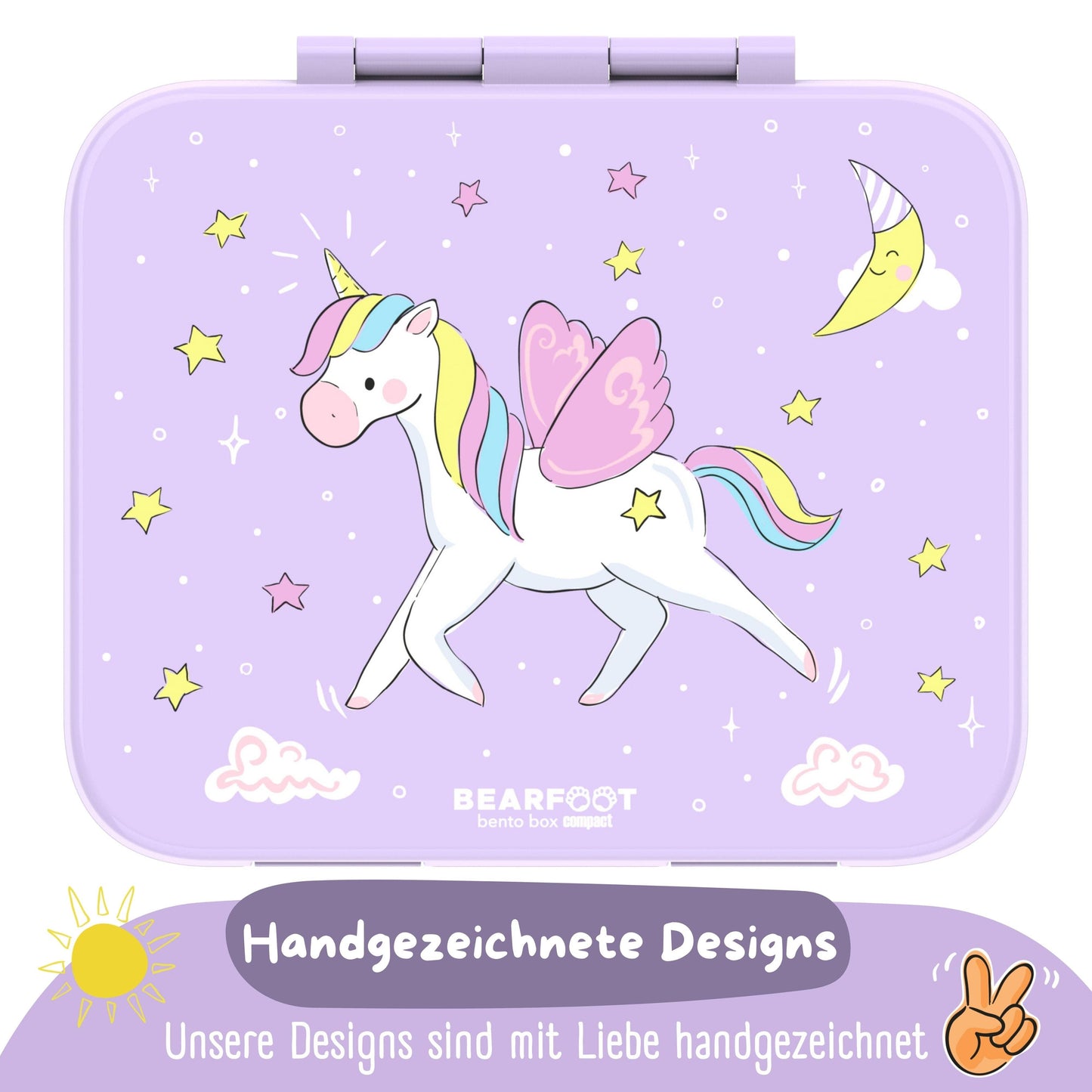 Brotdose mit "Einhorn"-Motiv und Fächern, leicht & auslaufsicher, 650ml